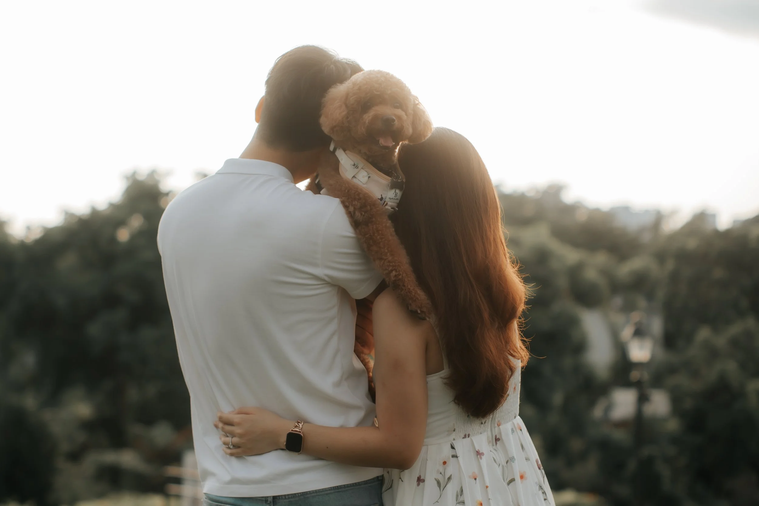 Light and airy creative pre-wedding photoshoot with pet dog at Gallop Extension. Captured by Breadandbutterworks.