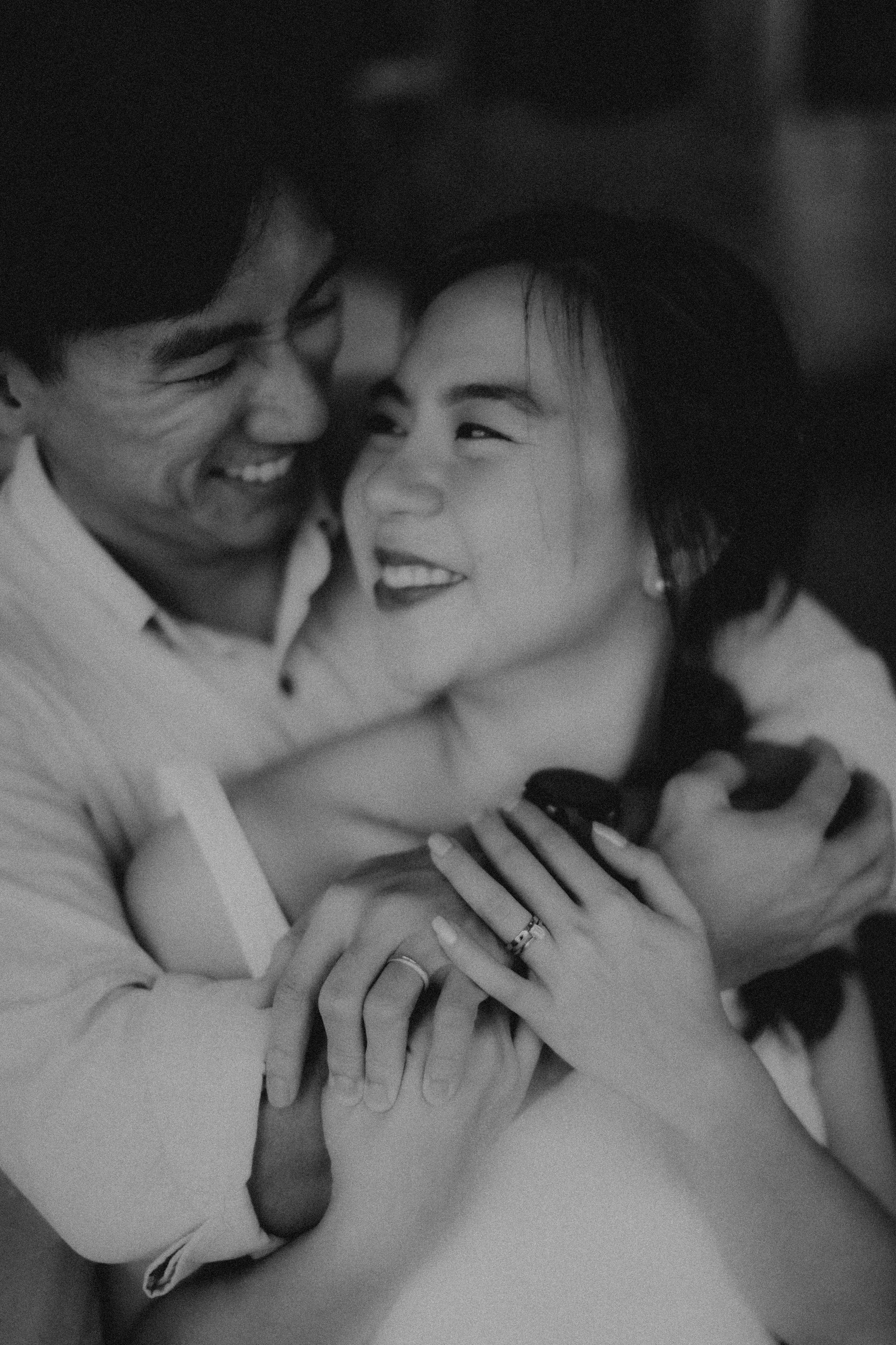 Black and white pre-wedding photoshoot in the heartlands of Singapore, featuring East Coast Park. Captured by Ash for Breadandbutterworks.