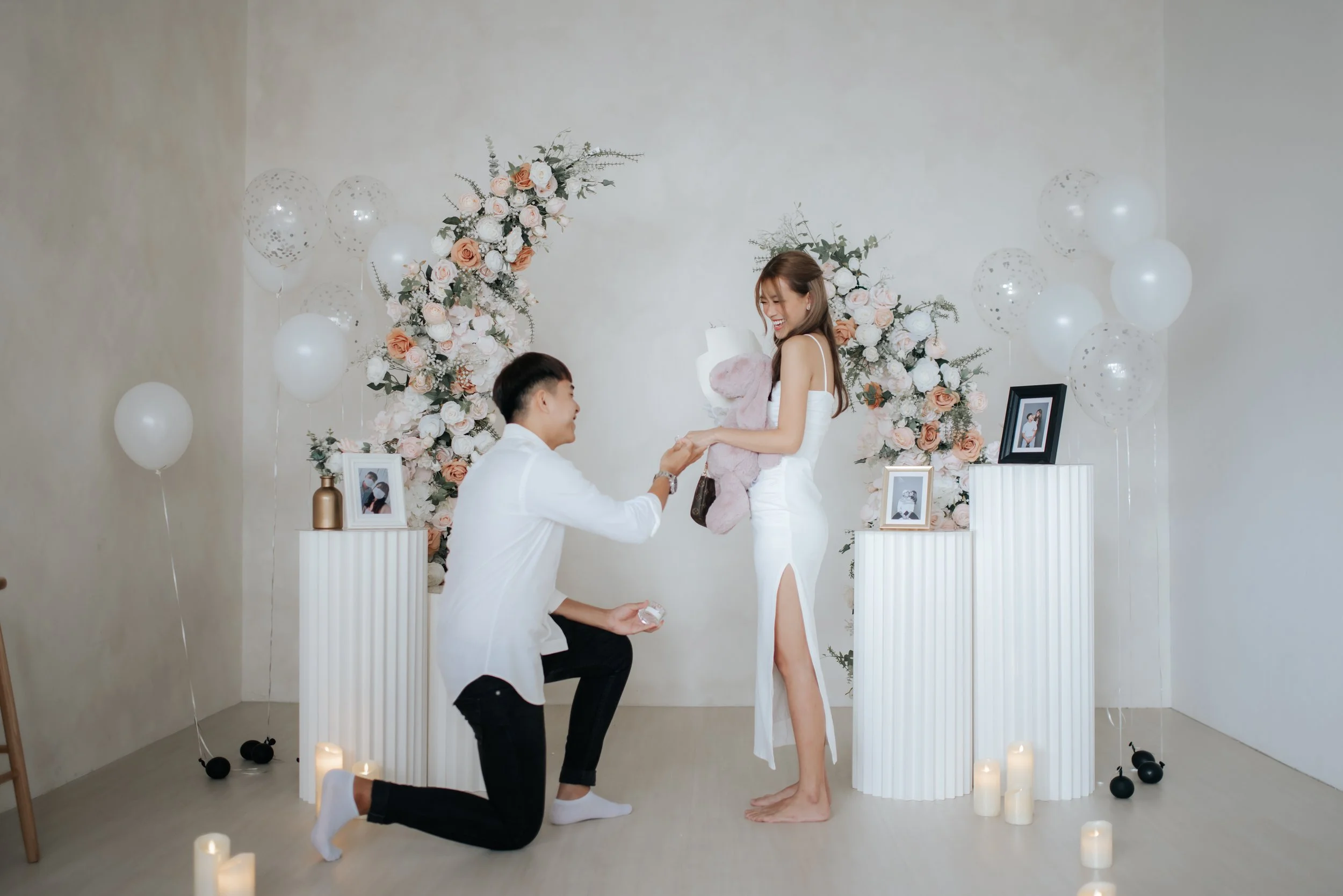Romantic surprise proposal photoshoot at Headspace Studios, captured by Ash for Breadandbutterworks in a light, airy and heartfelt style.