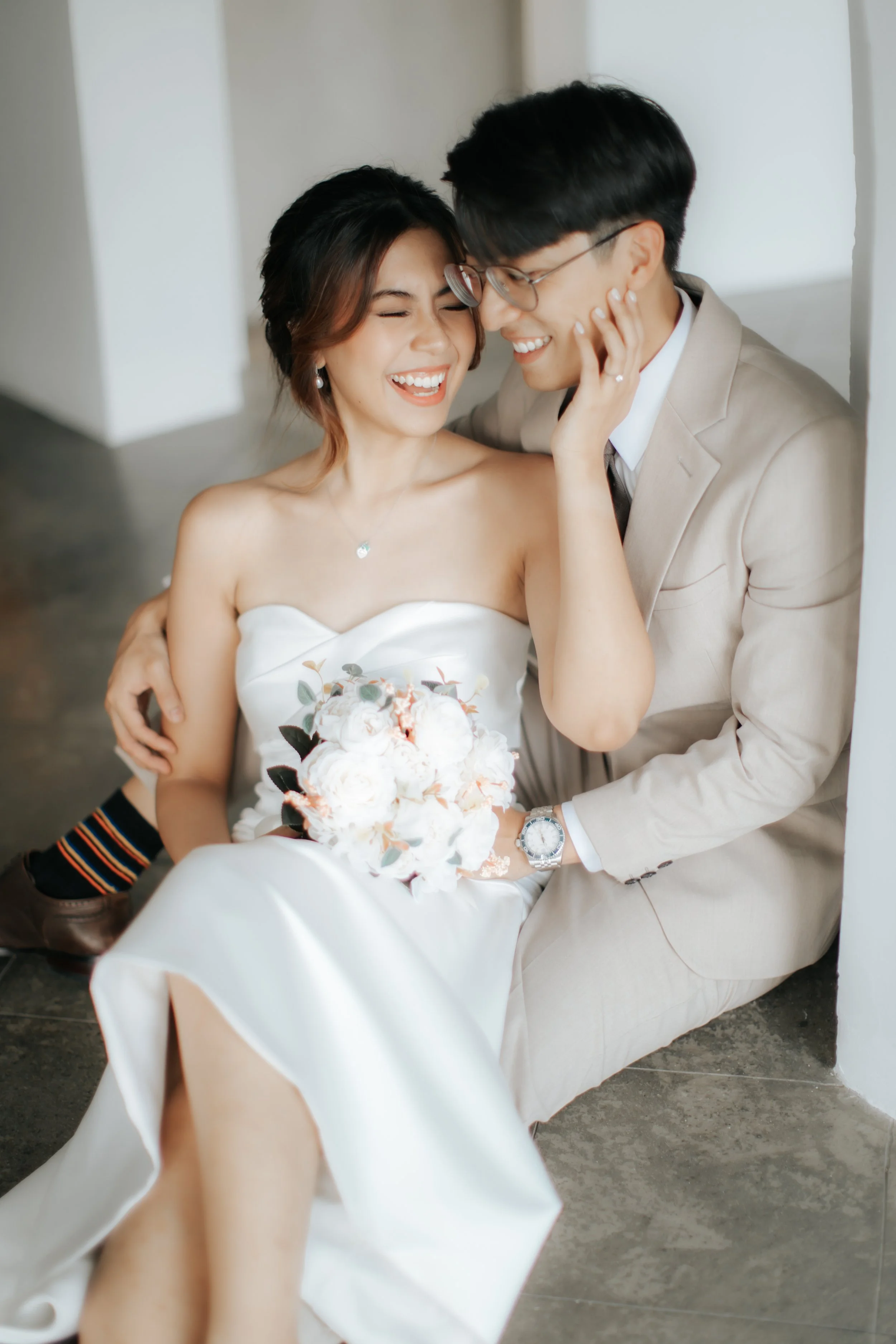 Gorgeous bride and groom pre-wedding photoshoot at Gallop Extension in Singapore. Captured in a light and airy style by Arielle for Breadandbutterworks.