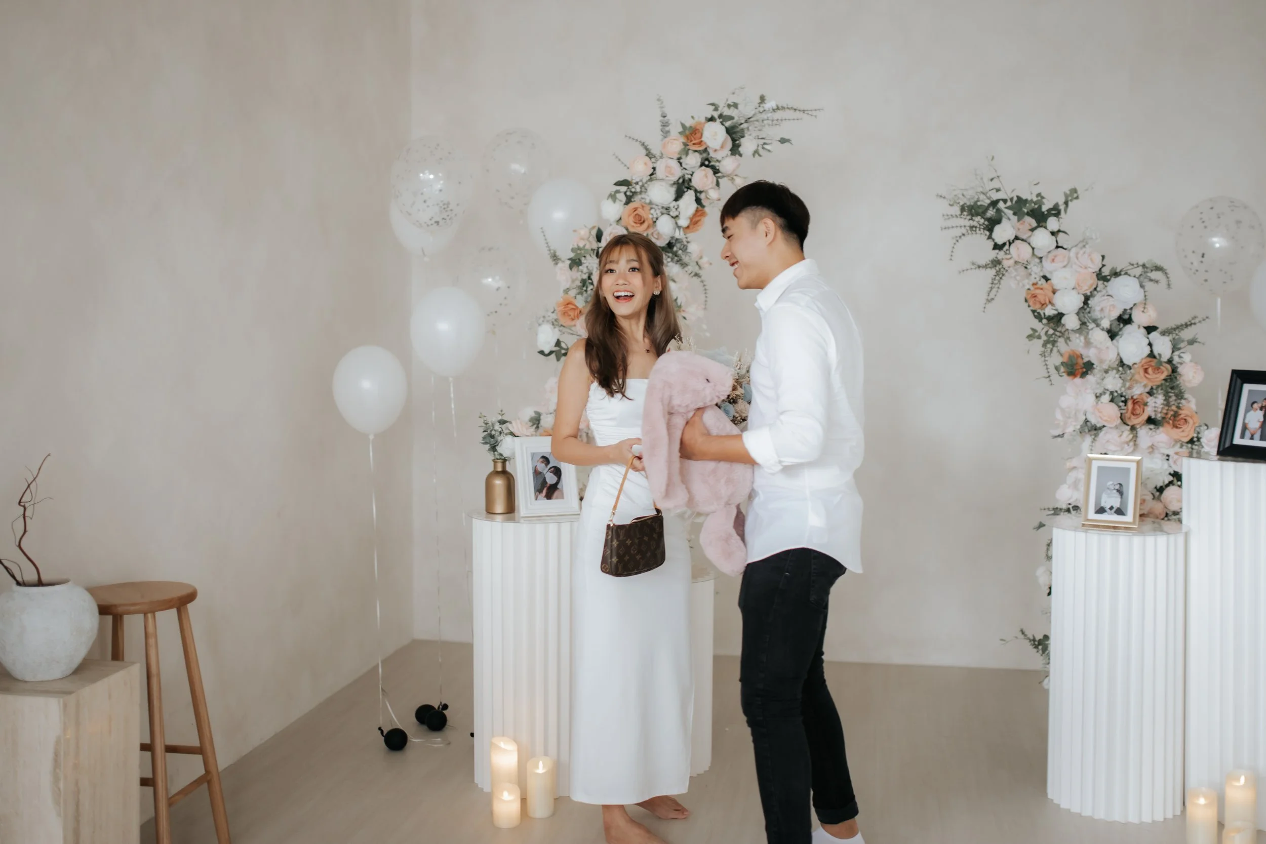 Romantic surprise proposal photoshoot at Headspace Studios, captured by Ash for Breadandbutterworks in a light, airy and heartfelt style.