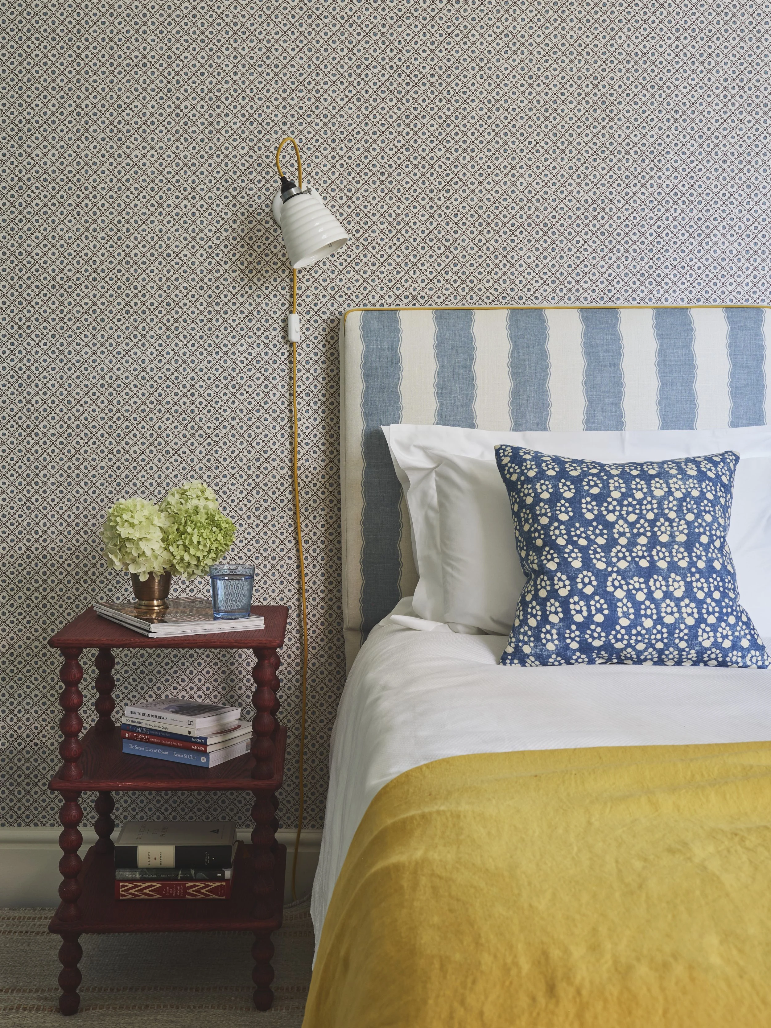 Chelsea blue and yellow guest bedroom,