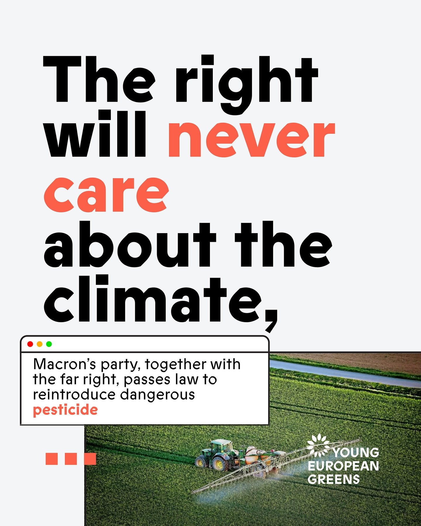 ⚠️ Macron and his allies have the support of the far-right to bring back dangerous pesticides, but the people of France won’t stand for it!
🚨 In just 3 days, 1.6 million citizens have said loud and clear: NO to pesticides, NO to ecocide. With
