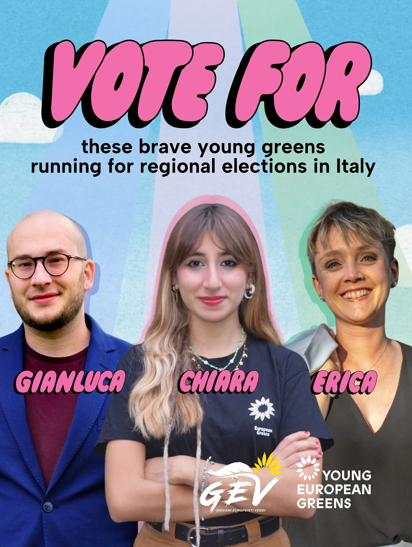 ITALY, vote for these powerpuff activists! 💚🩷

🧚&zwj;♀️ @chiaraamarinelli Chiara Marinelli, running in the Puglia region, Brindisi province.

🧚 @erica_ceola Erica Ceola, running in the Veneto region, Vicenza province.

🧚&zwj;♂️ @gianlucazanotti_