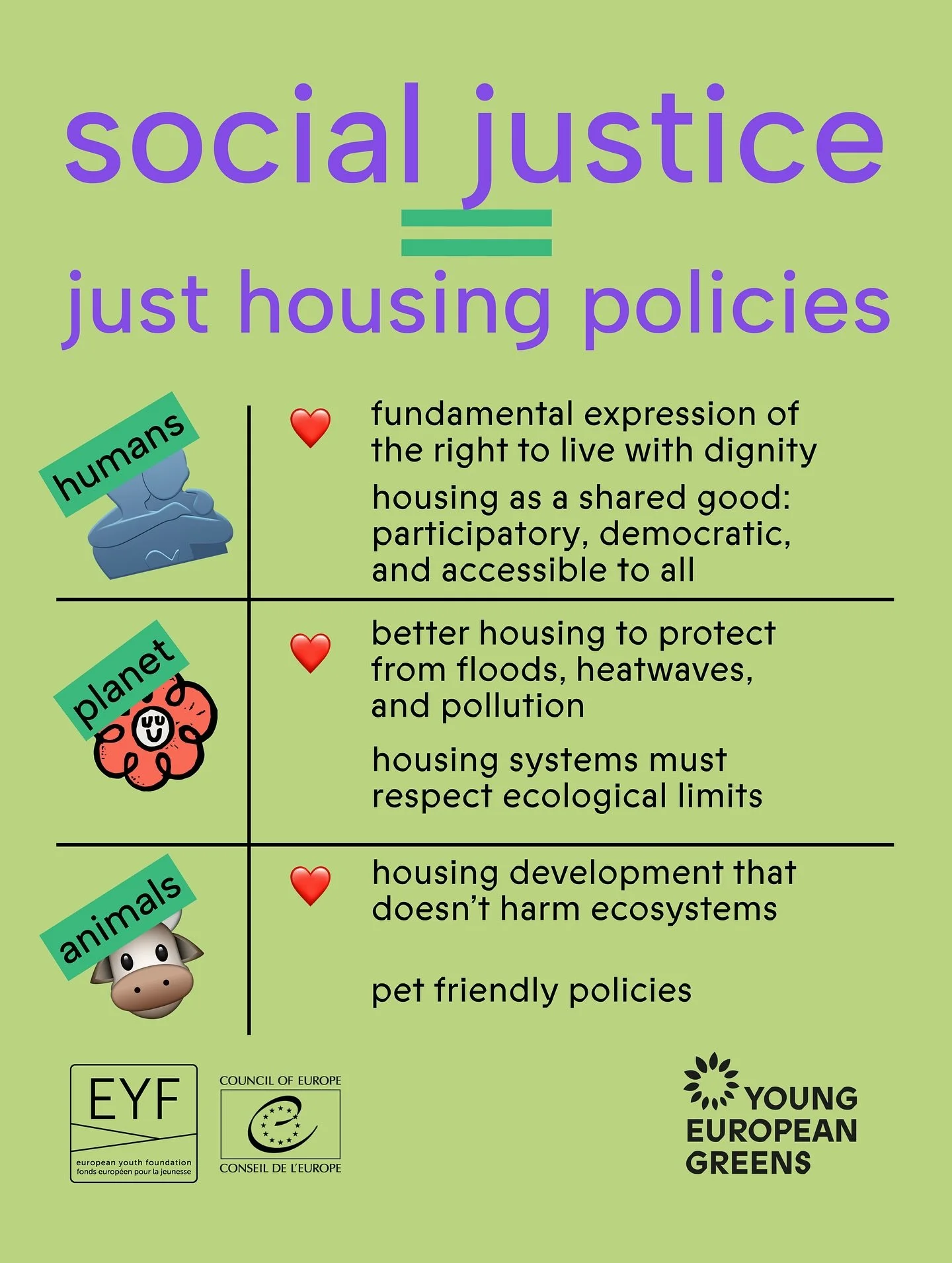 Social justice is ... everything.

🏡 Social justice also means socially just housing policies: increasing social housing share, renovating buildings and focusing on energy efficiency, strengthening environmental laws to protect sensitive habitats fr