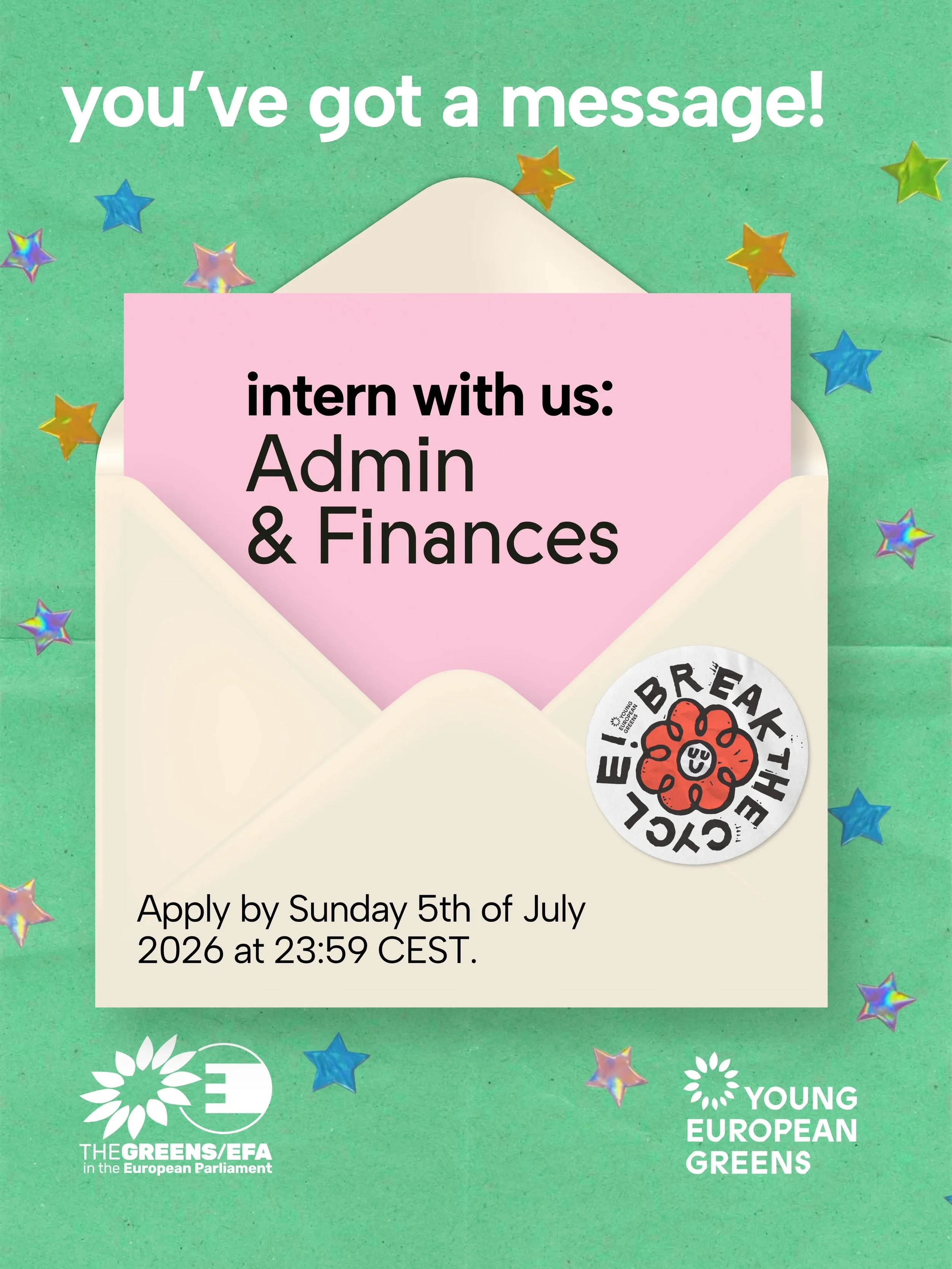 Intern with us!🌸

Excited about European politics and Green values? Curious about administration, finances, and keeping an international network running smoothly? 🌍💚

We and The Greens/EFA in the European Parliament are looking for an Admin &amp; 