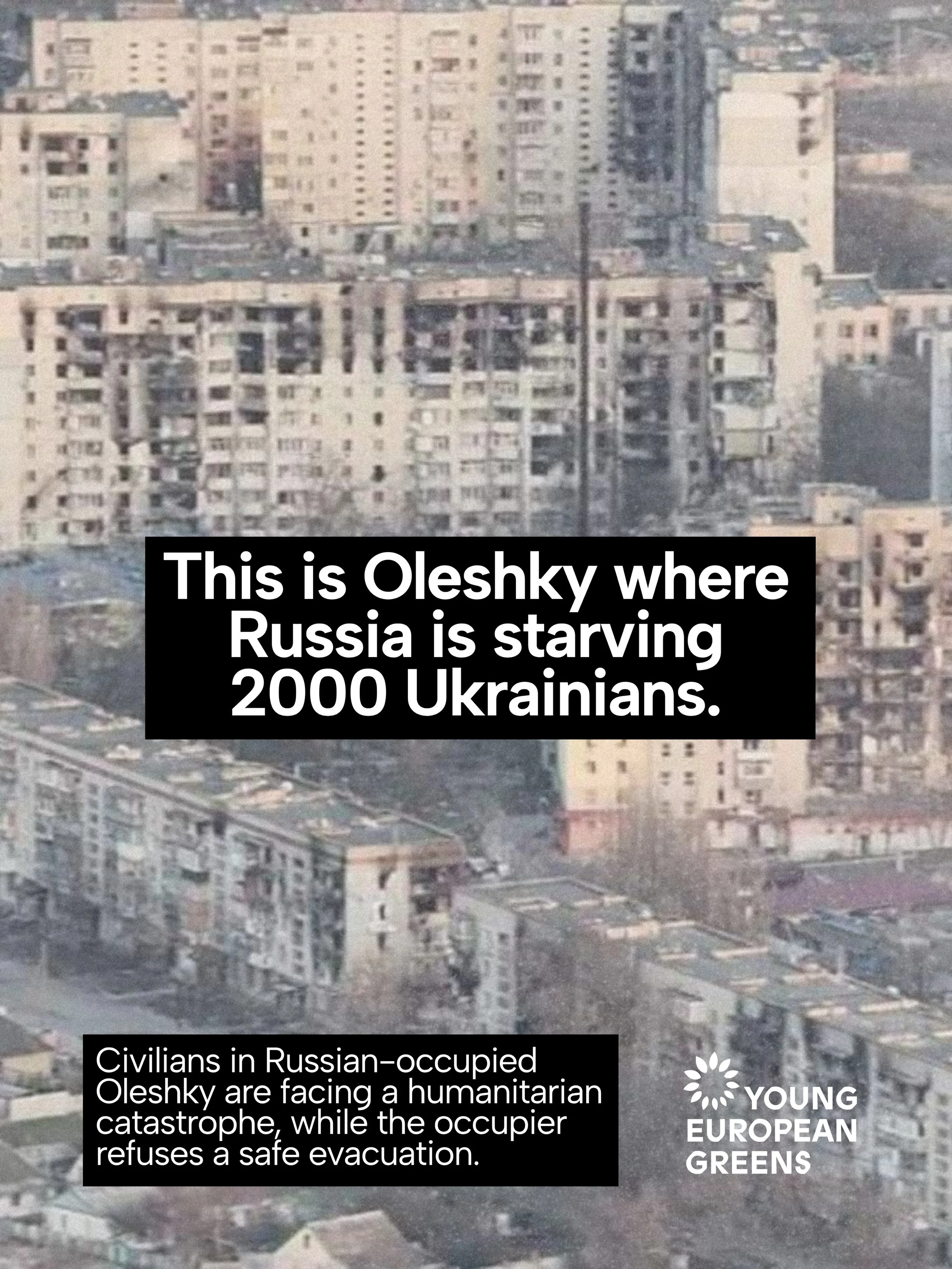 This is Oleshky in Ukraine. The city has been cut off by Russia since May, with no food or medical supplies coming in. 2000 people are starving. 

European governments need to use every diplomatic channel to secure access to resources for the people 