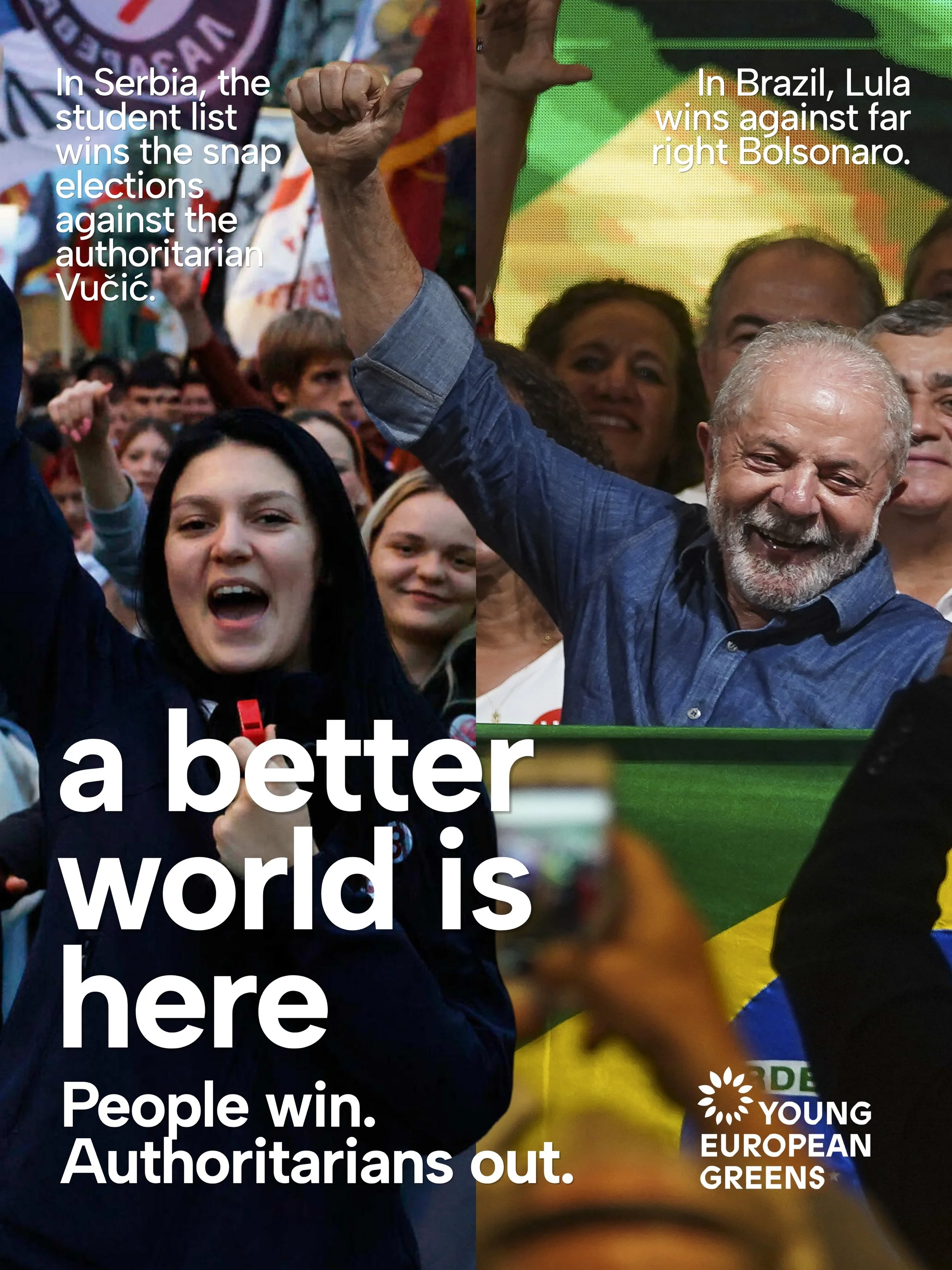 A better world is here, thanks to the people in Serbia and Brazil who fought relentlessly for democracy, social justice, the climate and against their authoritarian opponents. 

Today, we celebrate the people&rsquo;s victory. 
Today, we celebrate a b