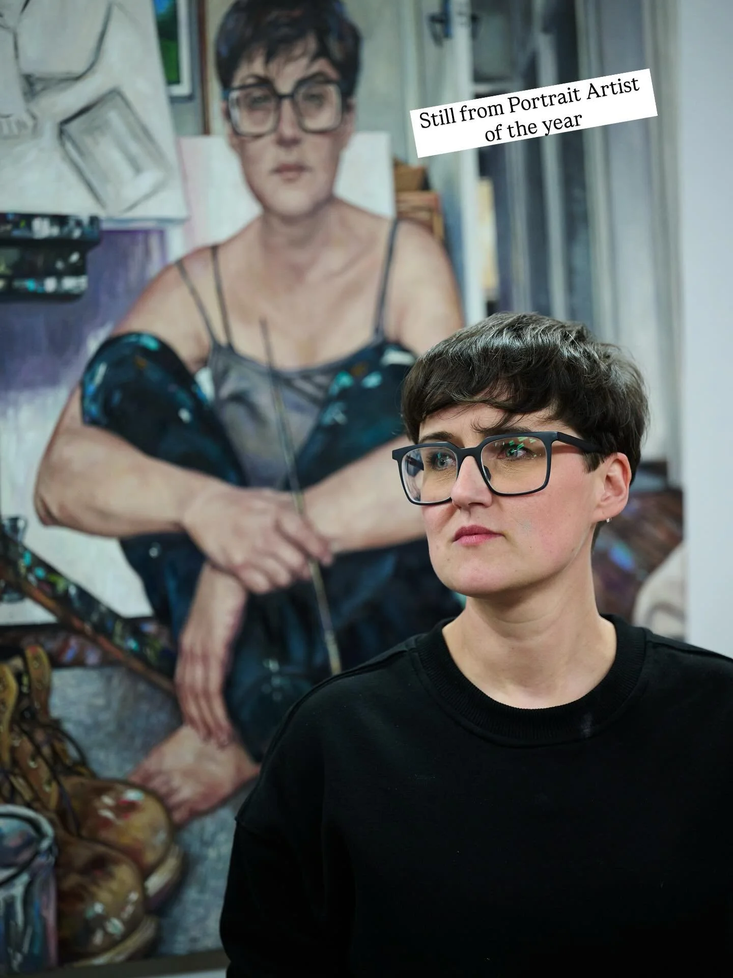 Still from Portrait Artist of the year 2025 12th November 8pm Sky arts channel #tv#art#artist#selfportrait#portrait#tv#skyarts#paothy#heat7#storyvaultfilms #@hannahbroadheadart