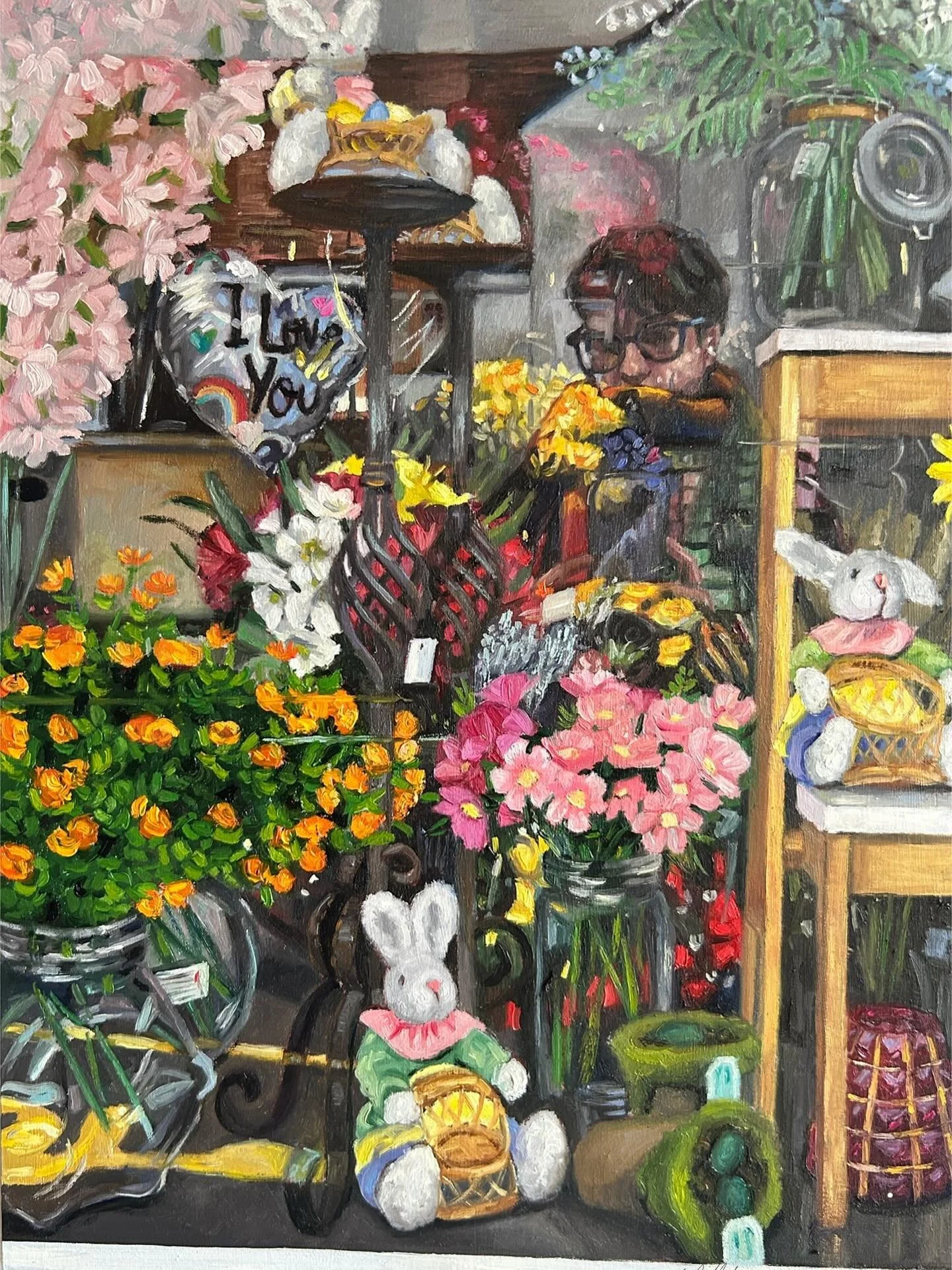 Love among the flowers.. we use flowers to show love, sympathy and caring. I love flowers but I can&rsquo;t keep them alive, I tend to paint them when I receive them that way they last. I loved painting this reflection it&rsquo;s quite joyous and hop