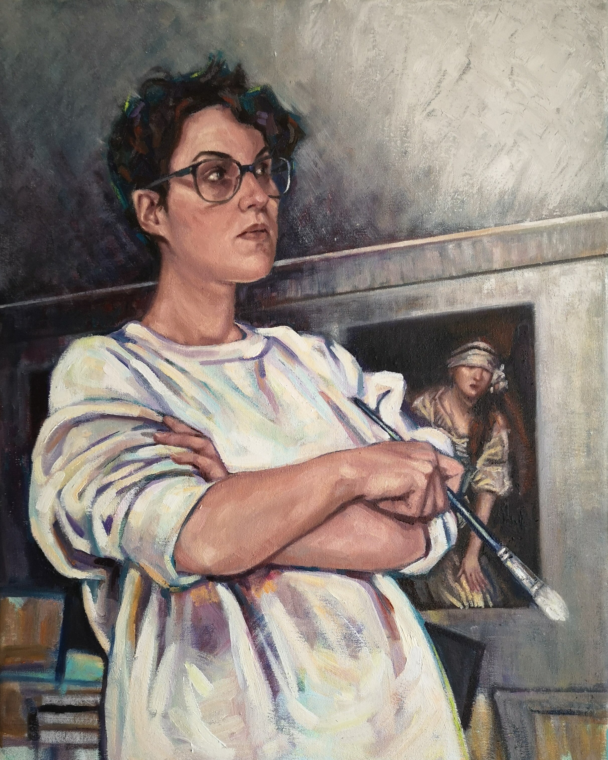 Self Portrait with Jane, Oil on canvas, 2023, SOLD