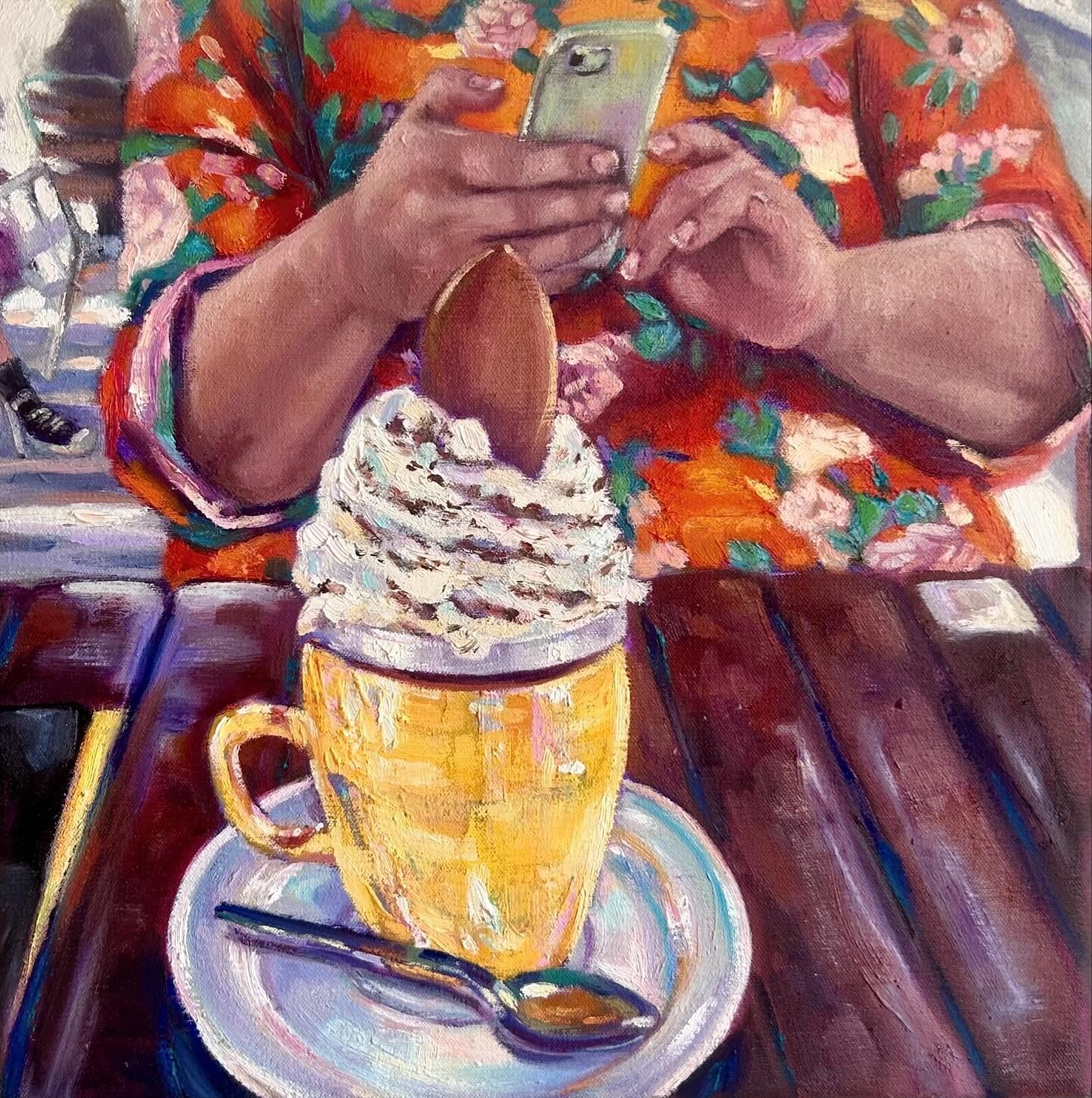 Hot Chocolate with a friend, Oil on canvas , 2023, SOLD