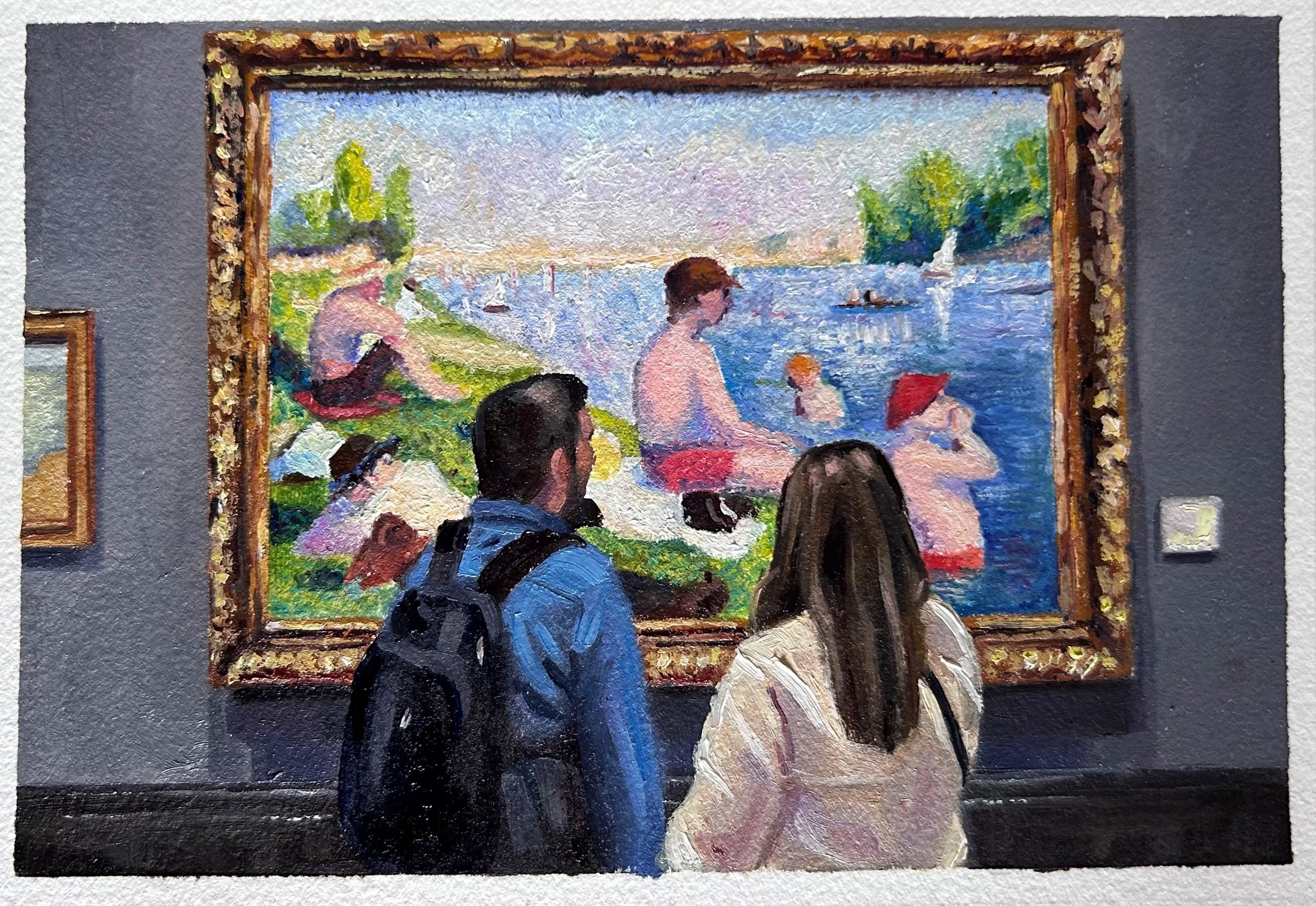 Anyone for a dip, Oil on paper, 2023, SOLD