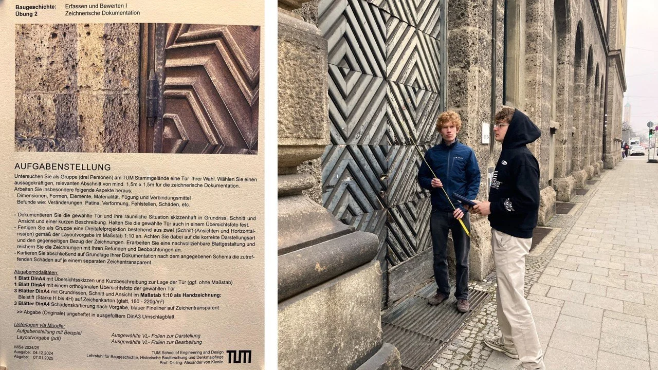 TUM Architektur - Übung in Baugeschichte: Untersuchen Sie auf dem TUM-Stammgelände eine Tür ihrer Wahl und dokumentieren  sie die Tür