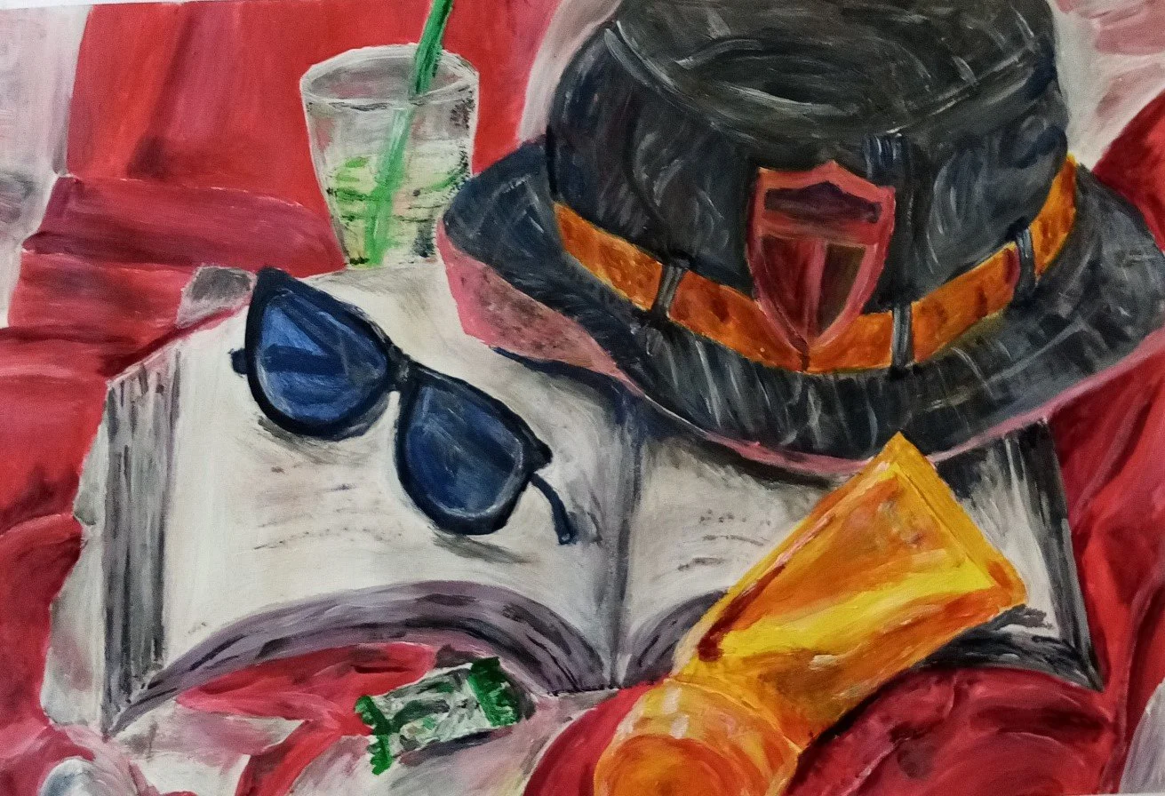 “Hot and fresh”: Arrangieren sie eine Situation, welche die Atmosphäre eines  heißen Sommertages, etwa im Schwimmbad, im Park etc. ausdrückt. Praktische Prüfung in Gestaltung am 29.06.23, Klasse 11B