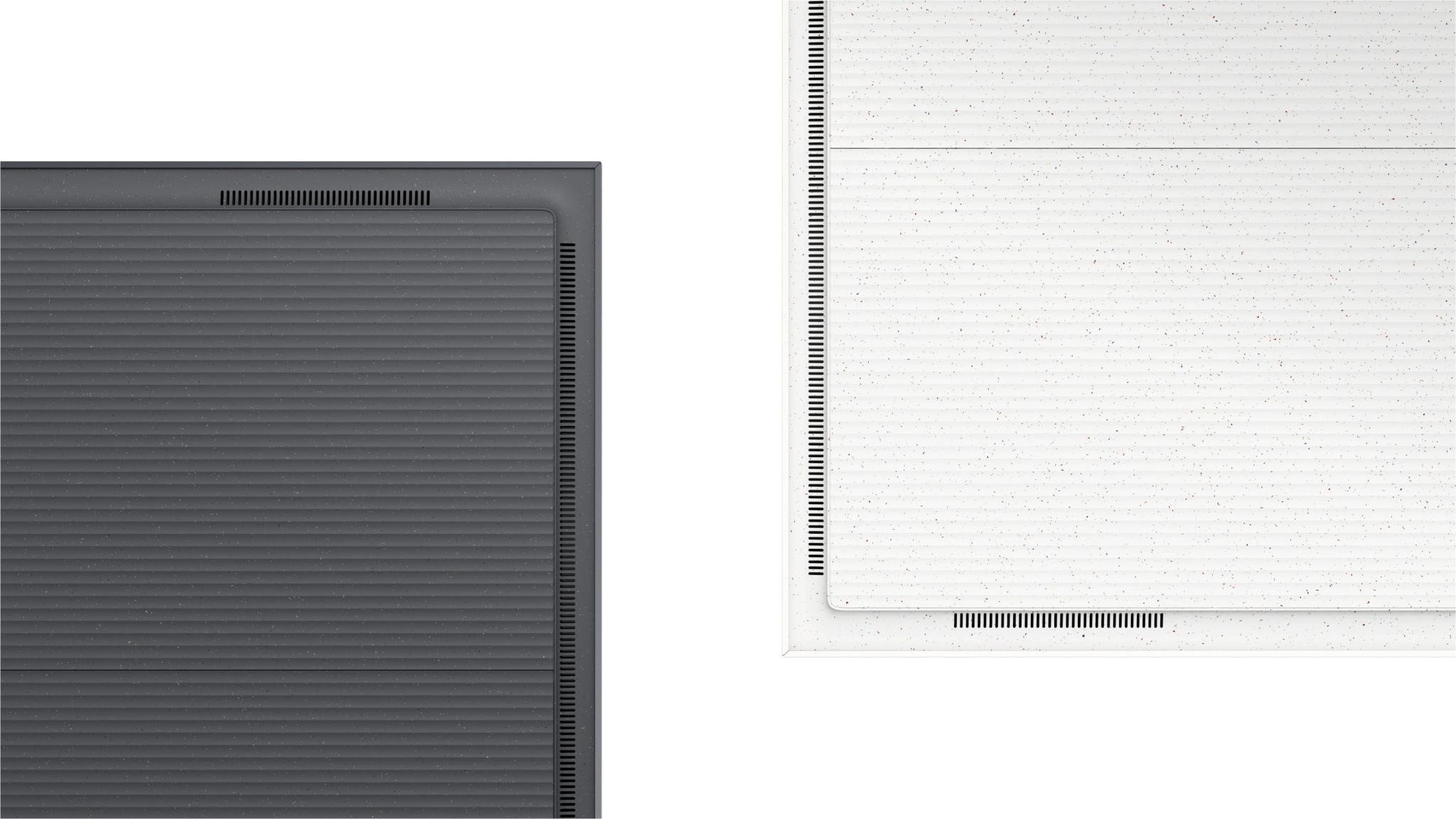 tv back black and white panels made with a recycled plastic from waste ceramic