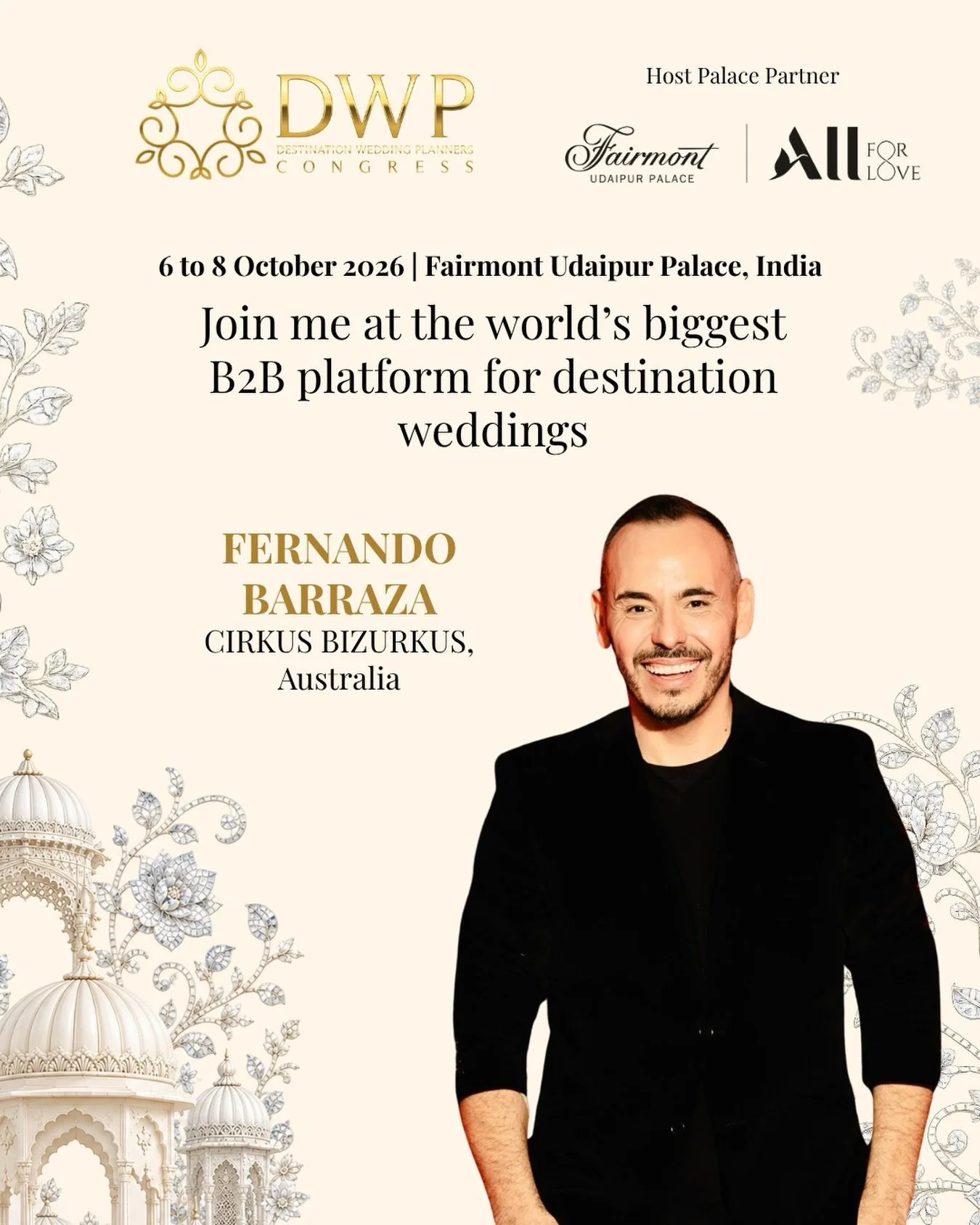 So excited to be heading to Udaipur for the 17th edition of DWP Congress @dwp_congress in India! From 6&ndash;8 October 2026, the global destination wedding world is coming together at the beautiful Fairmont Udaipur Palace for three unforgettable day