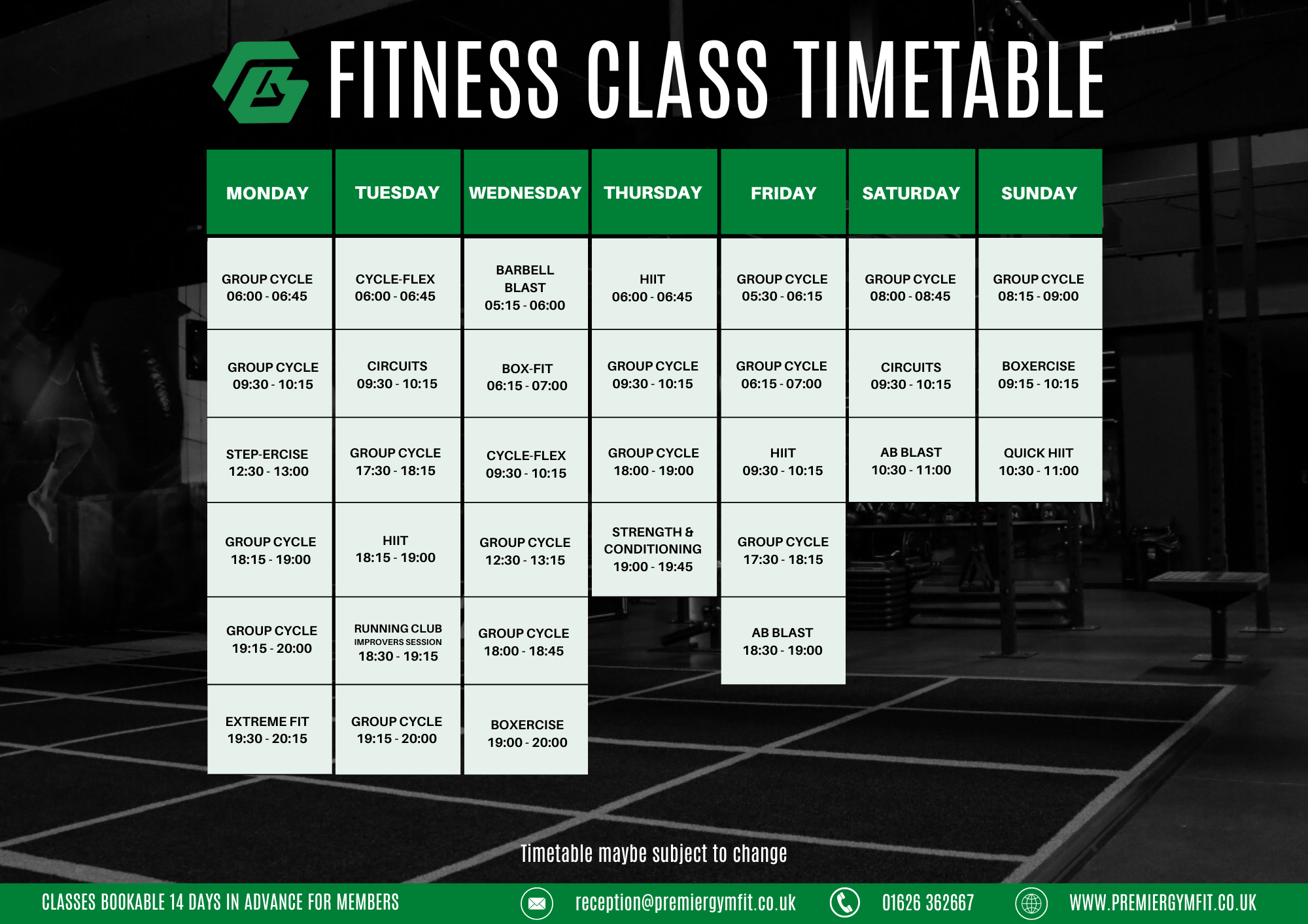 Timetable — Premier Gym + Fitness