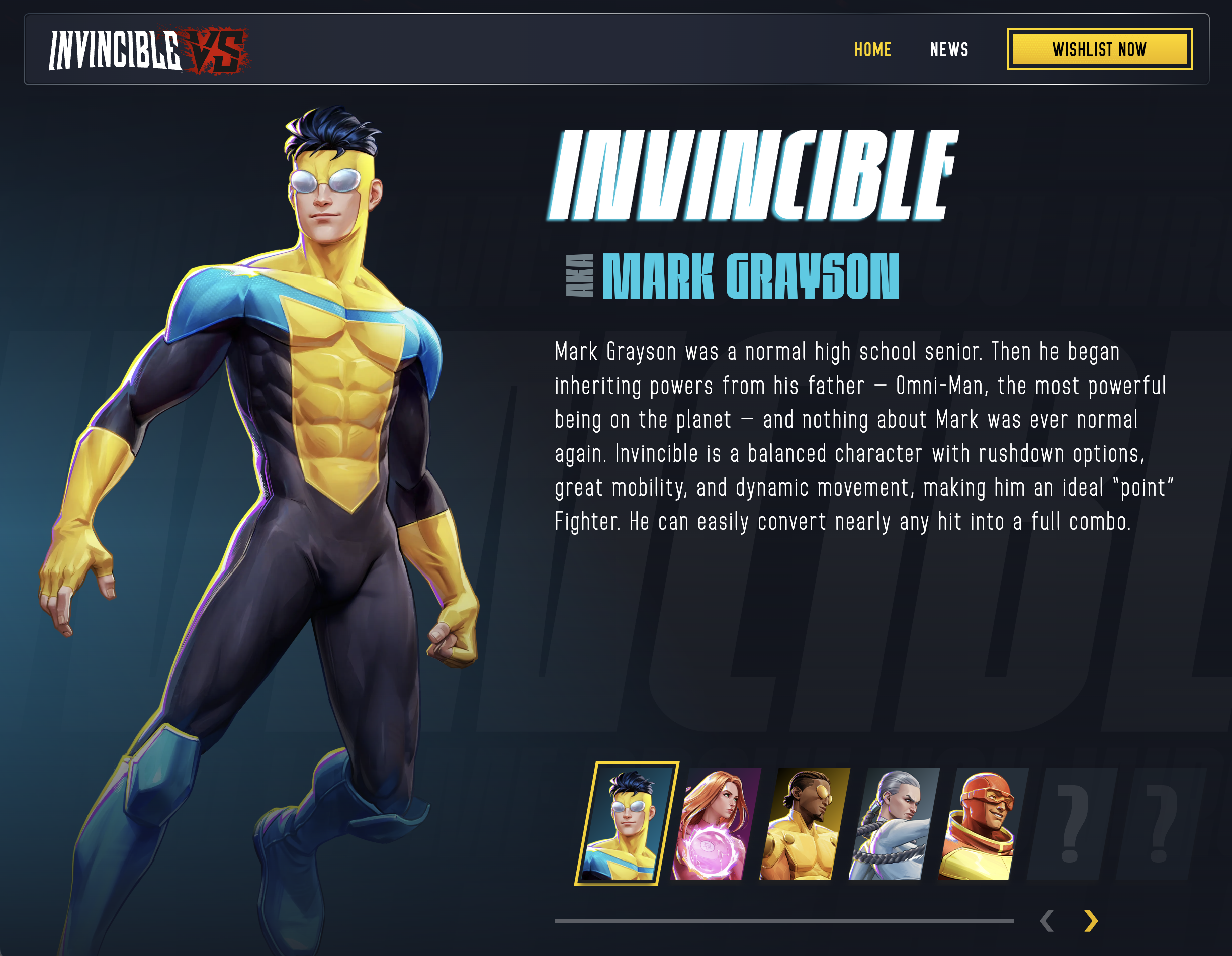 InvincibleVS.com Website UI