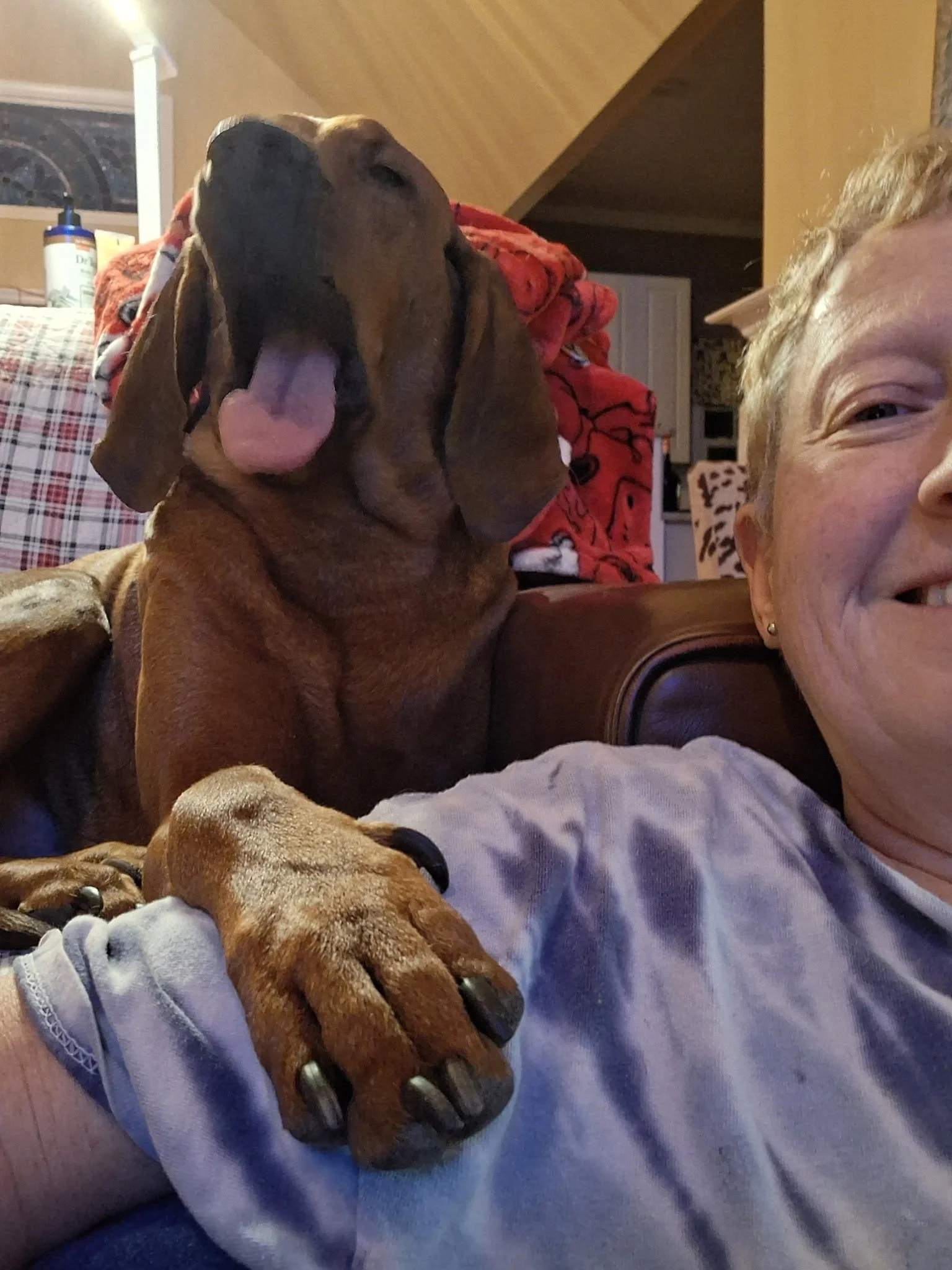 Oakley - his Mom sent this picture with the caption "owned by a redbone" ❤️ 