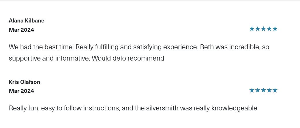 User reviews of beginners ring making workshop at Silver & Steel