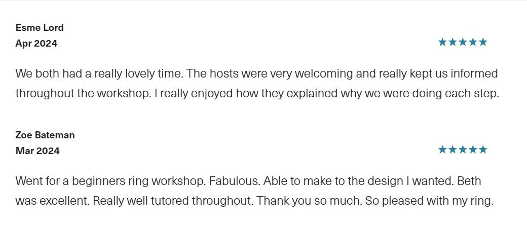 two reviews of beginners ring making at Silver & Steel