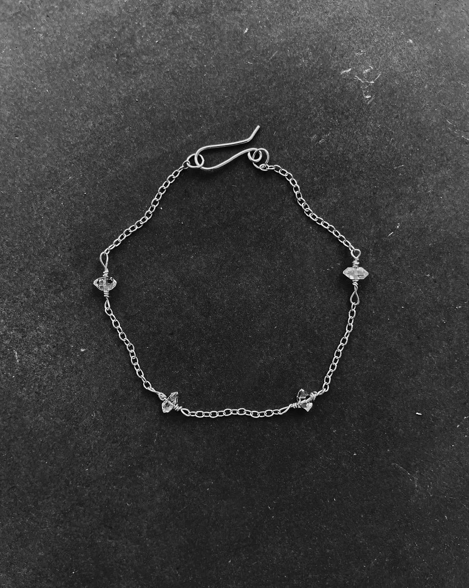 Delicate Herkimer diamond bracelet (2) b&w Lindsay McDonagh.jpg