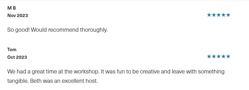 two 5 star reviews of beginners ring making workshop at Silver & Steel in Bristol