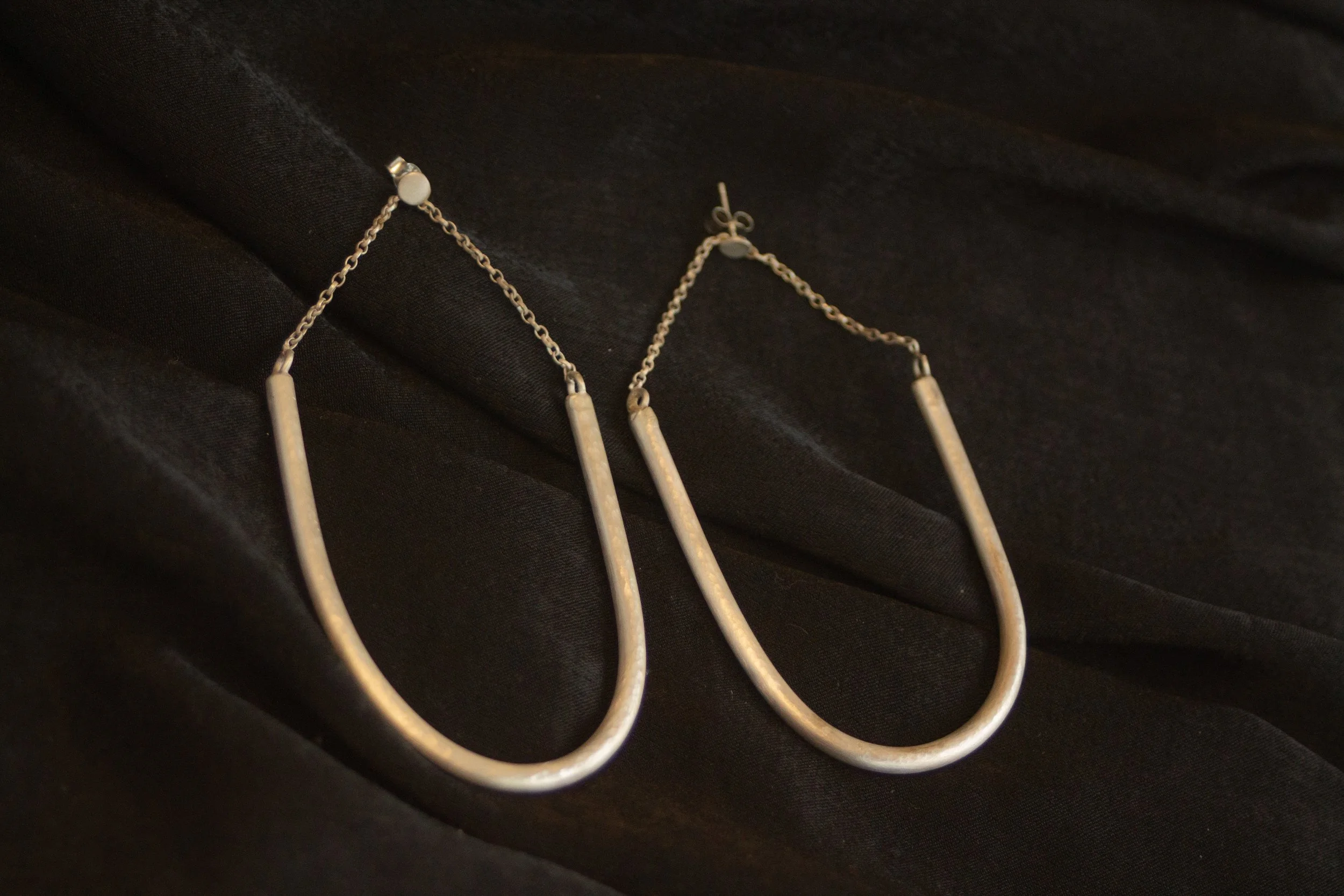 Satin Silver Loop Earrings