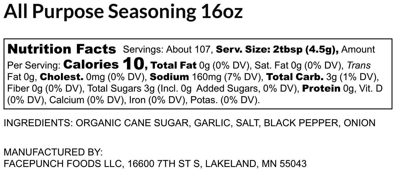 All Purpose Seasoning 16oz - Nutrition Label.png