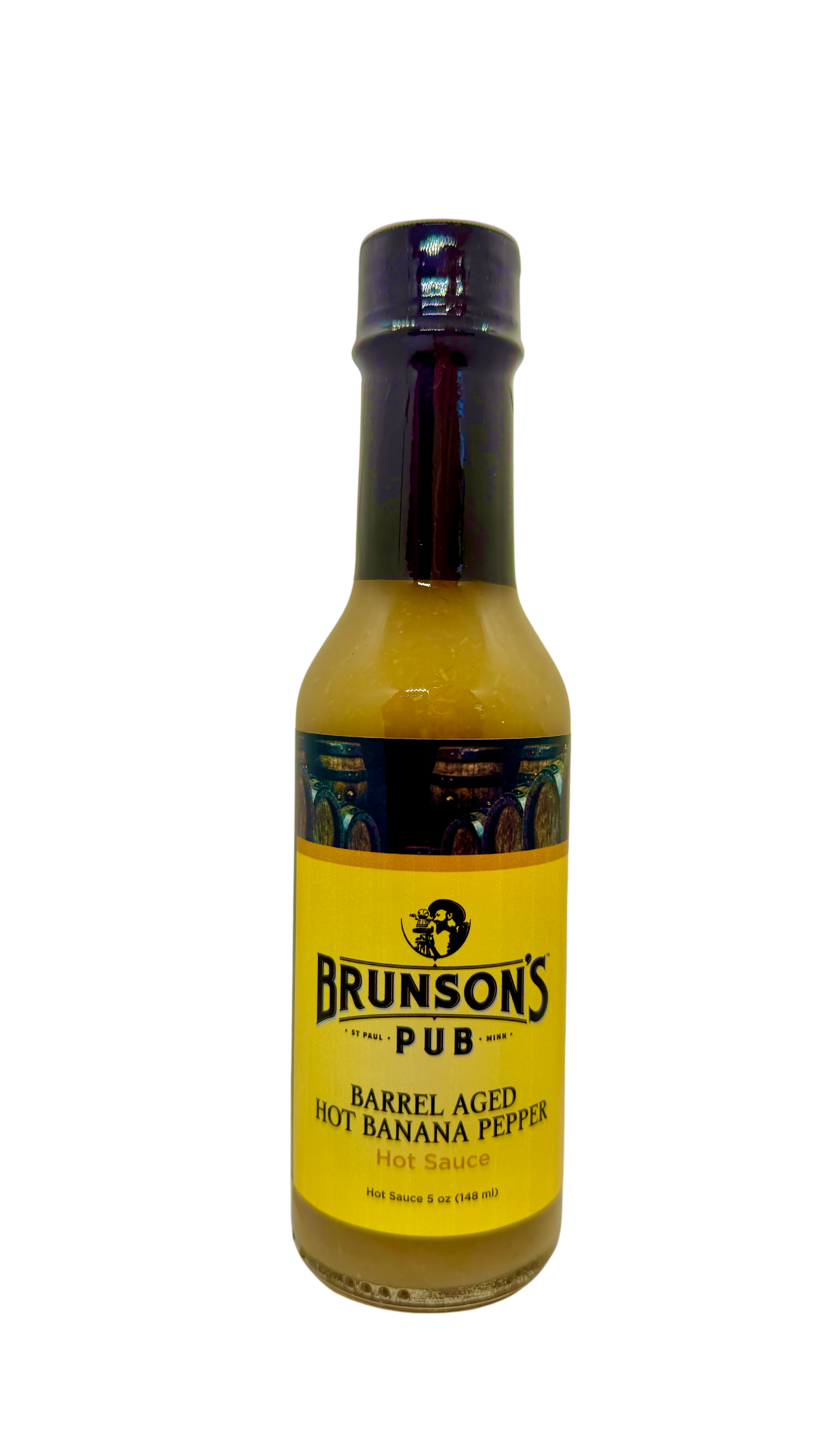 Brunson’s Pub Barrel aged hot banana pepper sauce.