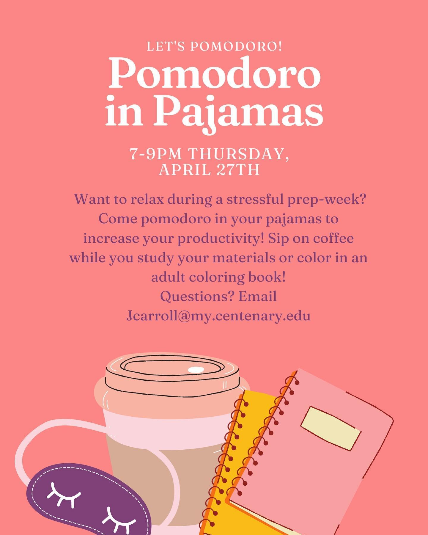 Put on your comfiest PJs and head to the LC for a relaxing Pomodoro session with Jazmine! 🖍️