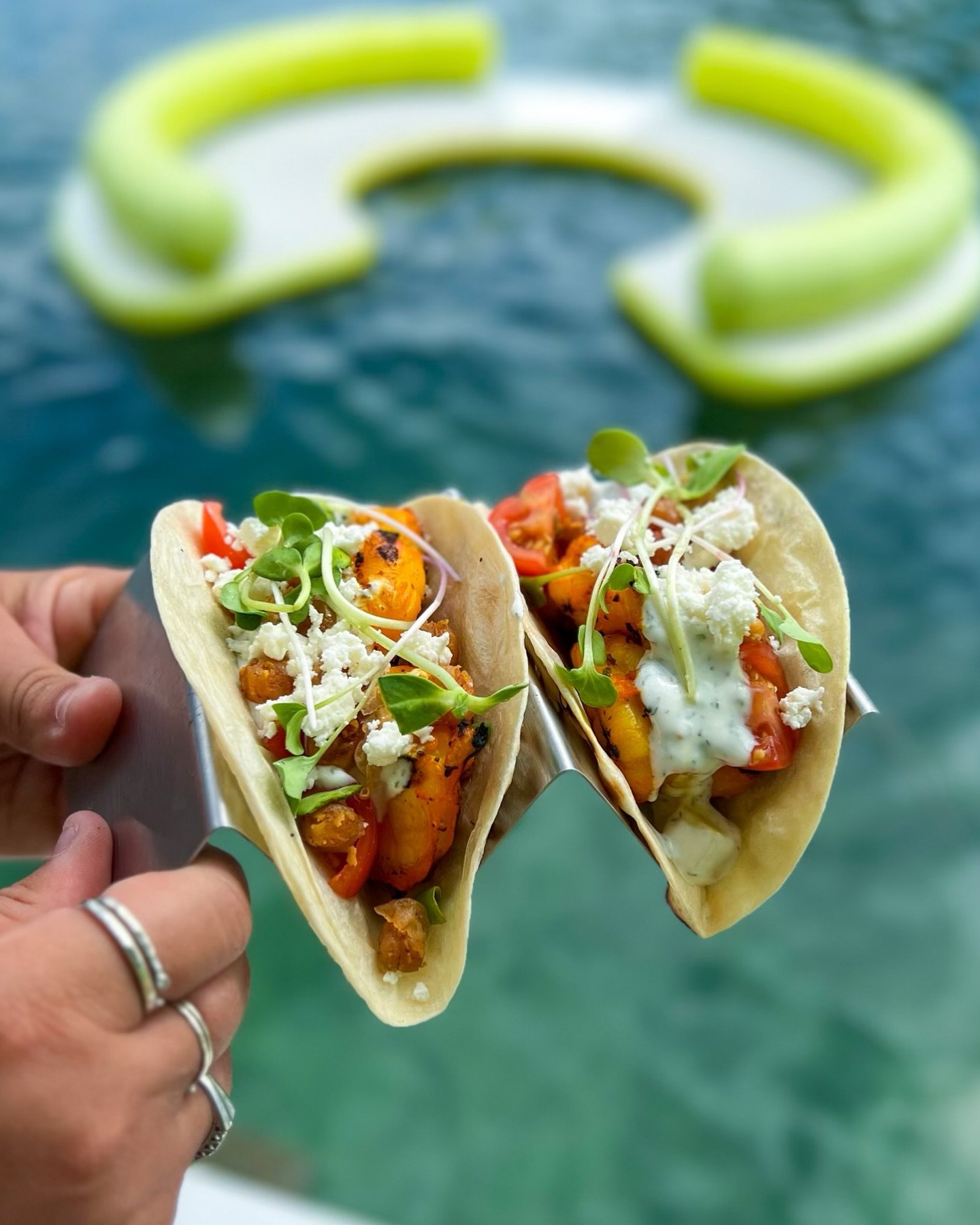 This week&rsquo;s taco special ⟨ until we sellout ⟩ Lemon + sazon shrimp, fried chickpeas, feta, cherry tomato, tzatziki, micro greens! ∕∕∕ OPEN Sunday - Friday &bull; 11:00am - 5:00pm [closed Saturday] 
.
. 
. 
#tacoTuesday #TacoSpecial #LimeOut #Li