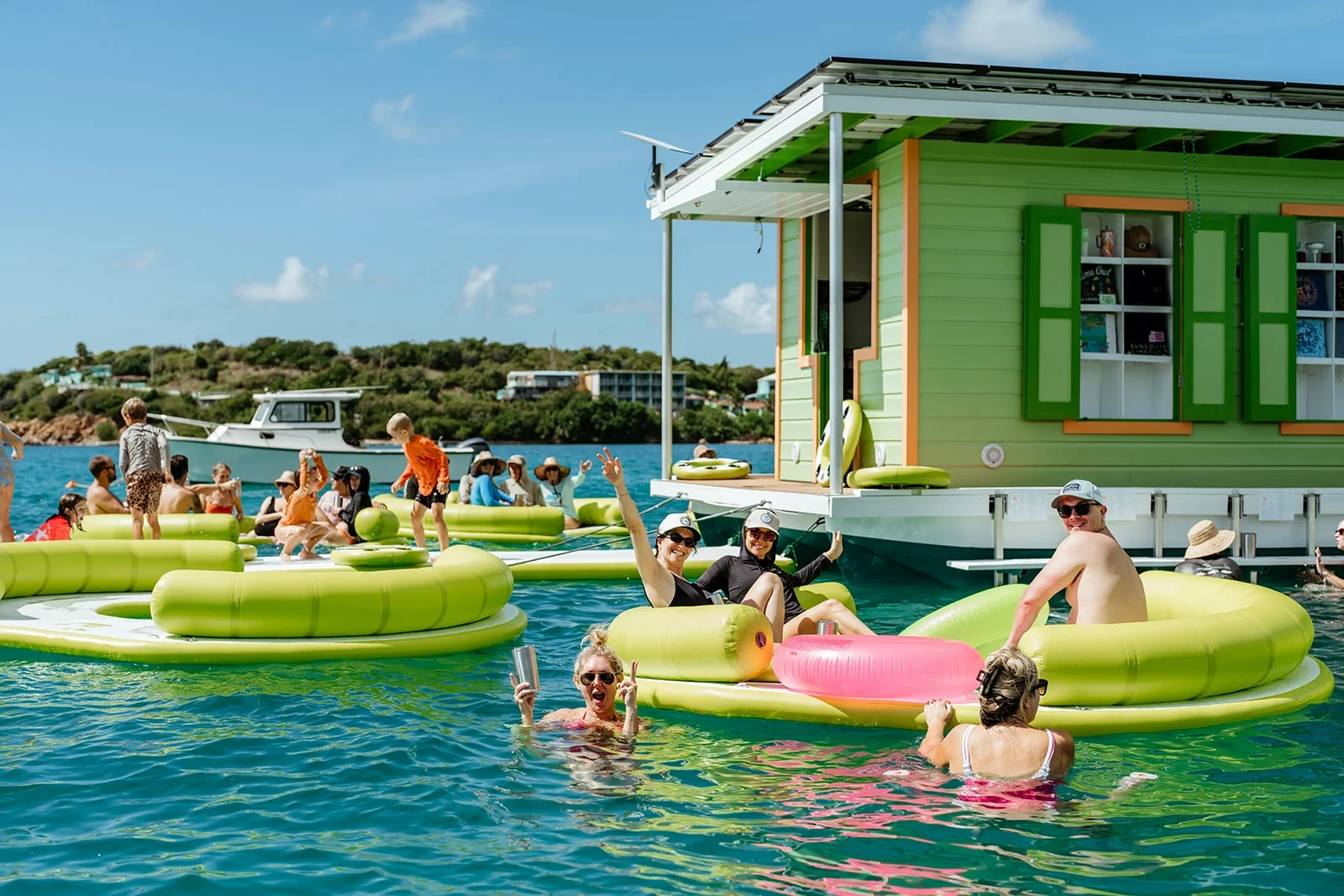 People enjoying the day at Lime Out floating bar in St. Thomas
