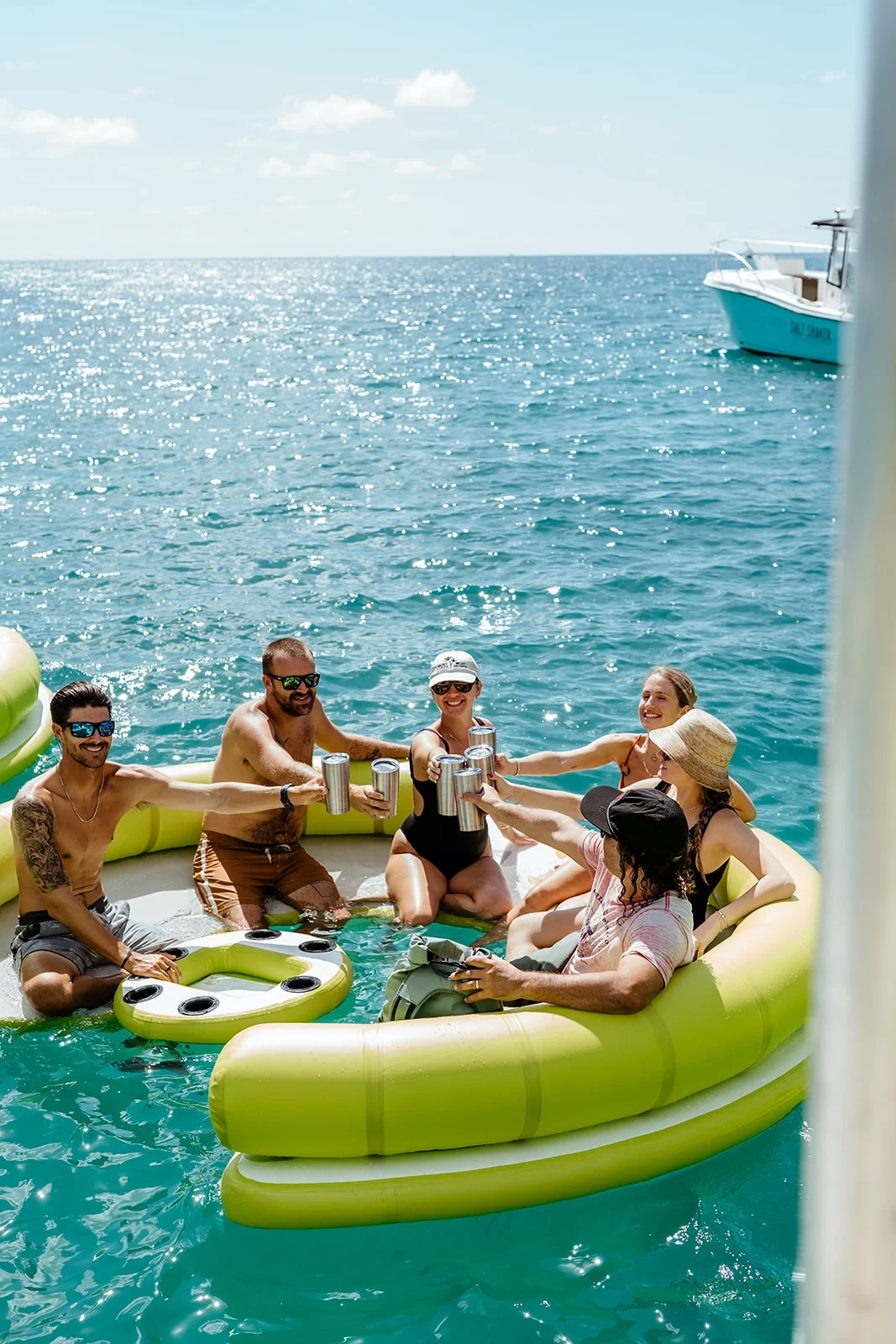 People enjoying the day at Lime Out floating bar in St. Thomas