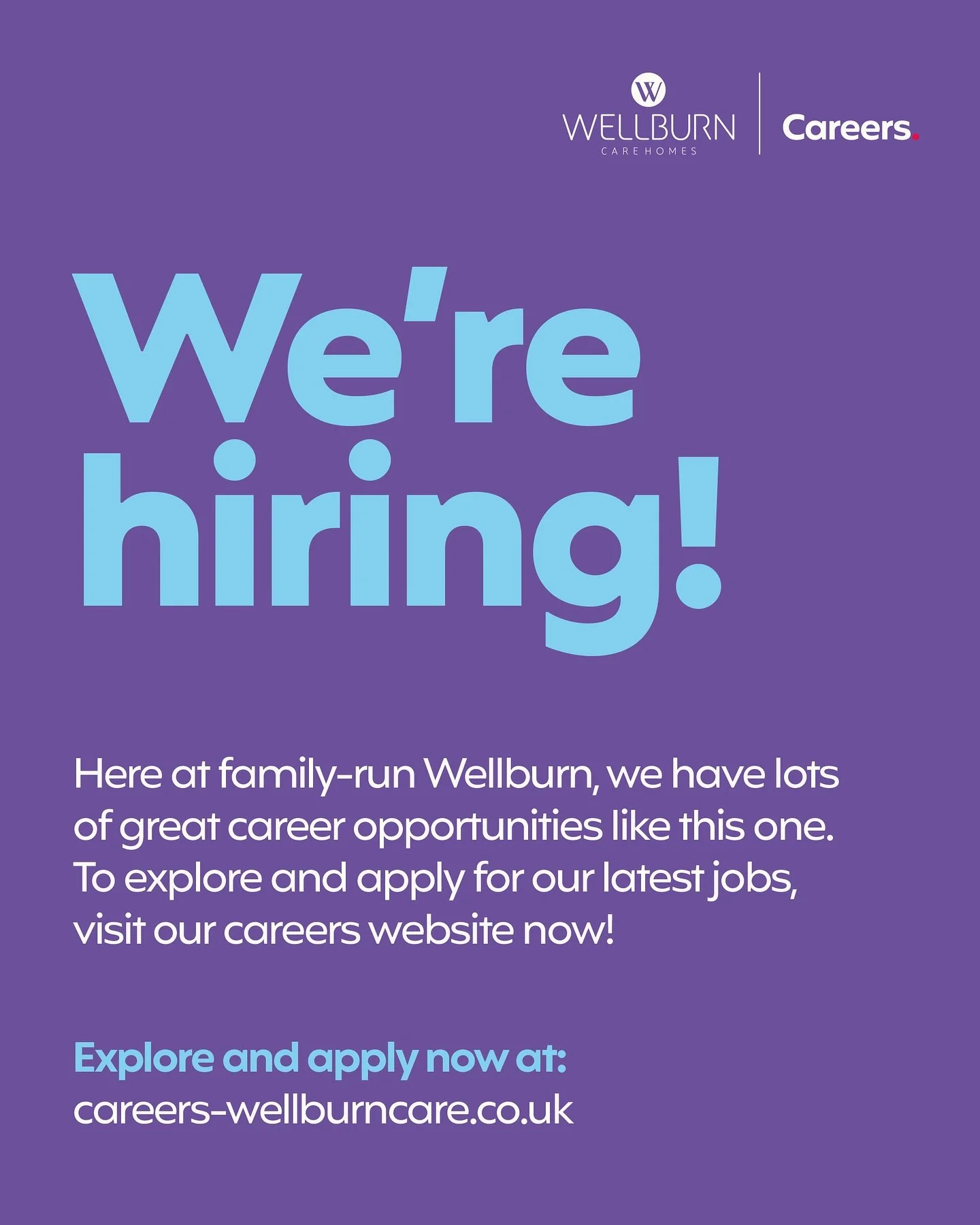 We&rsquo;re hiring!

We&rsquo;re excited to announce a fantastic opportunity at Glenholme House! We&rsquo;re looking for a passionate and dedicated Deputy Manager to join our team.

Think this could be you?

Apply now at careers-wellburncare.co.uk