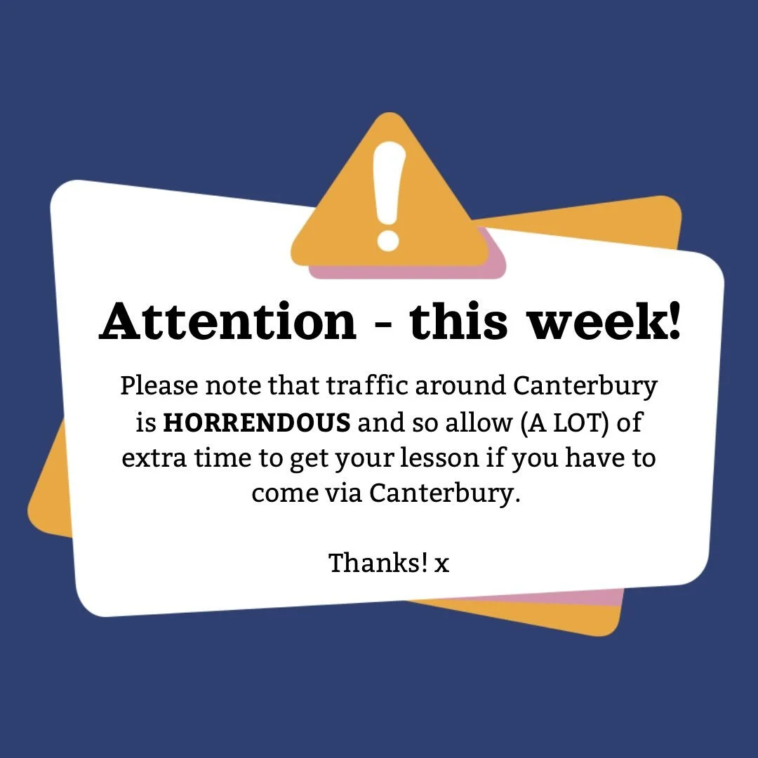 🚨‼️MOST BORING POST ALERT ‼️🚨

For those coming to your singing lesson in person this week - if you have to come via Canterbury PLEASE check the traffic before you come allow a huge amount of extra time to get to me. The traffic is beyond horrendou