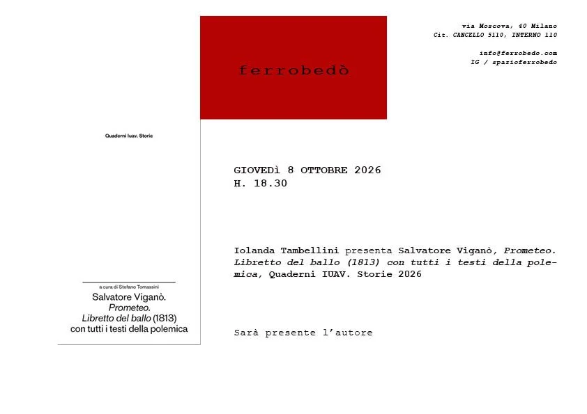 Iolanda Tambellini presenta Salvatore Viganò, Prometeo. Libretto del ballo (1813) con tutti i testi della polemica, Quaderni IUAV. Storie 2026