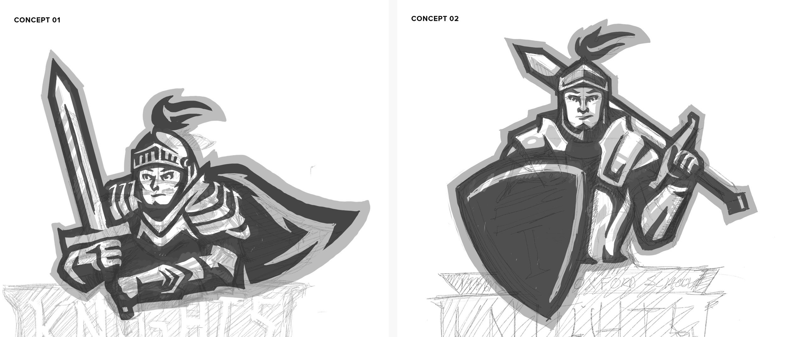 Oxford Knights - 2 knight concept sketches.