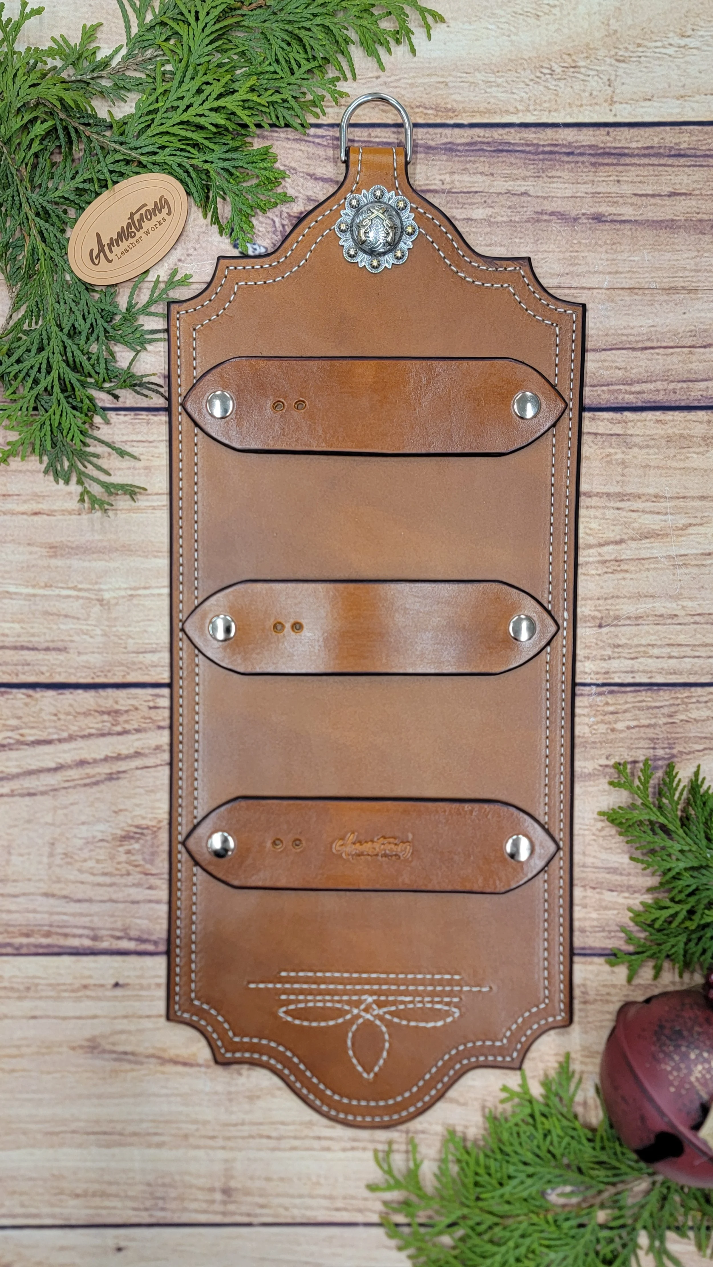 Three Buckle: White Stitching with Berry Pistols Concho