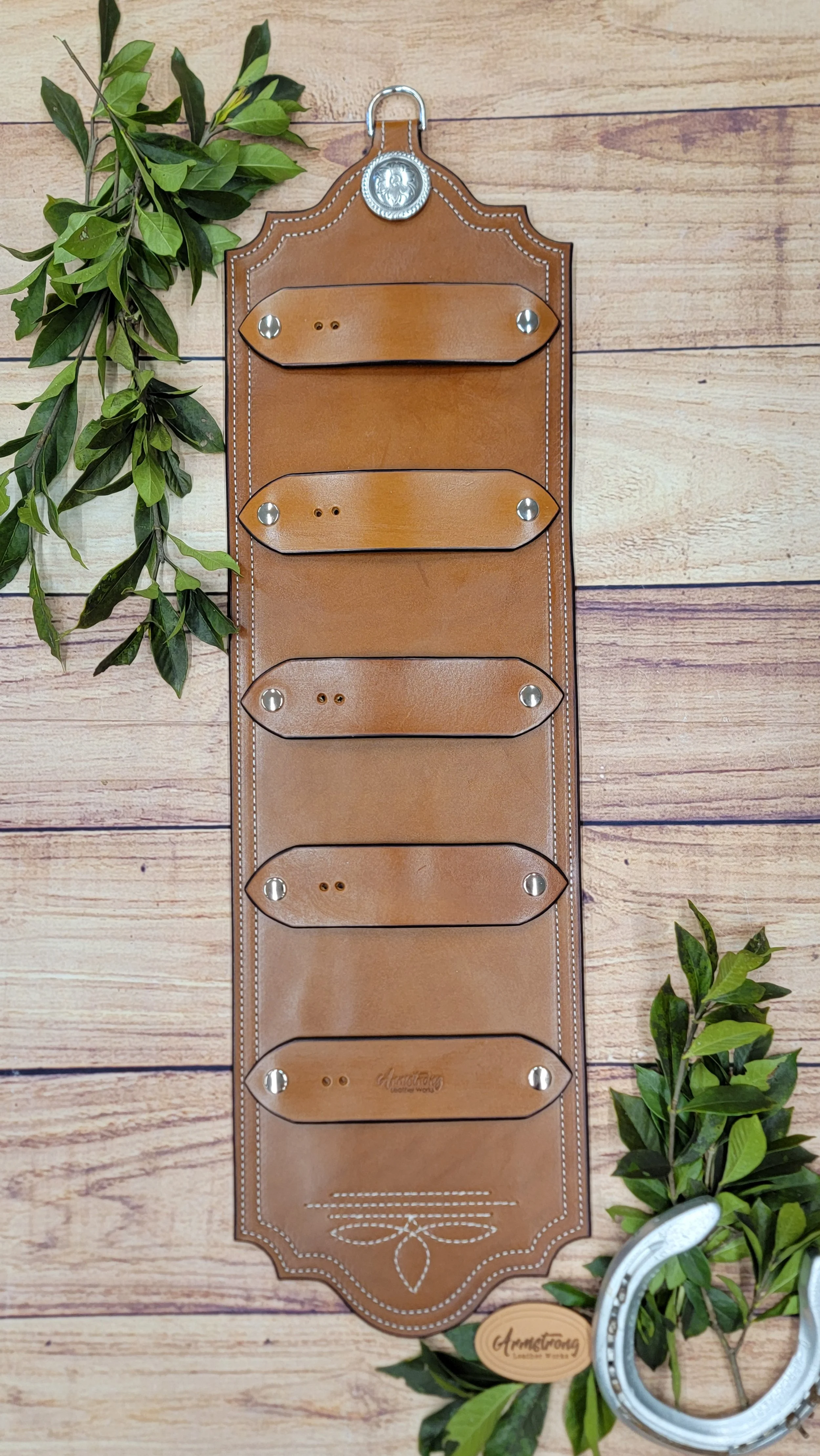 Five Buckle Brown: White Stitching