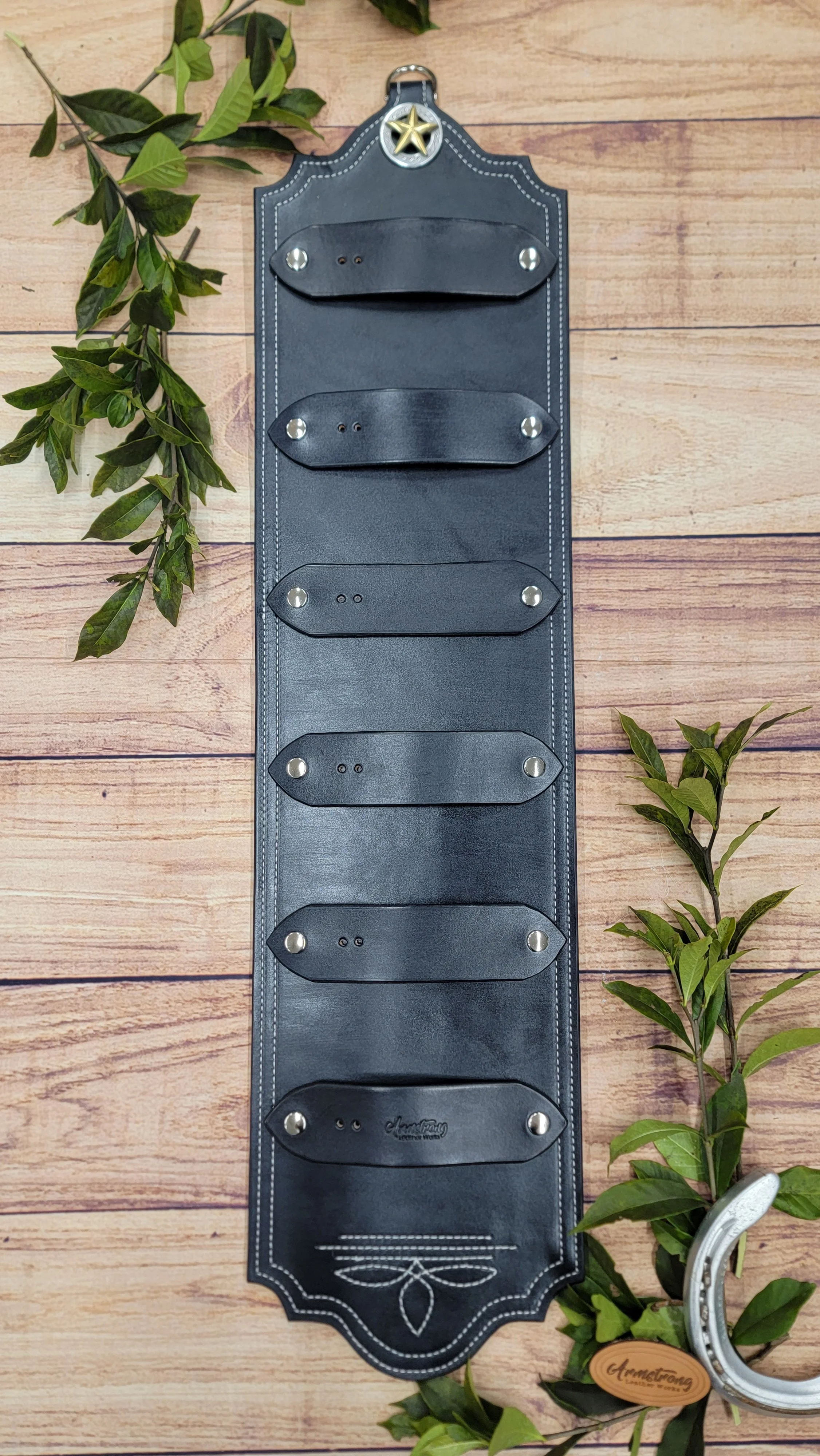 Six Buckle Black: White Stitching