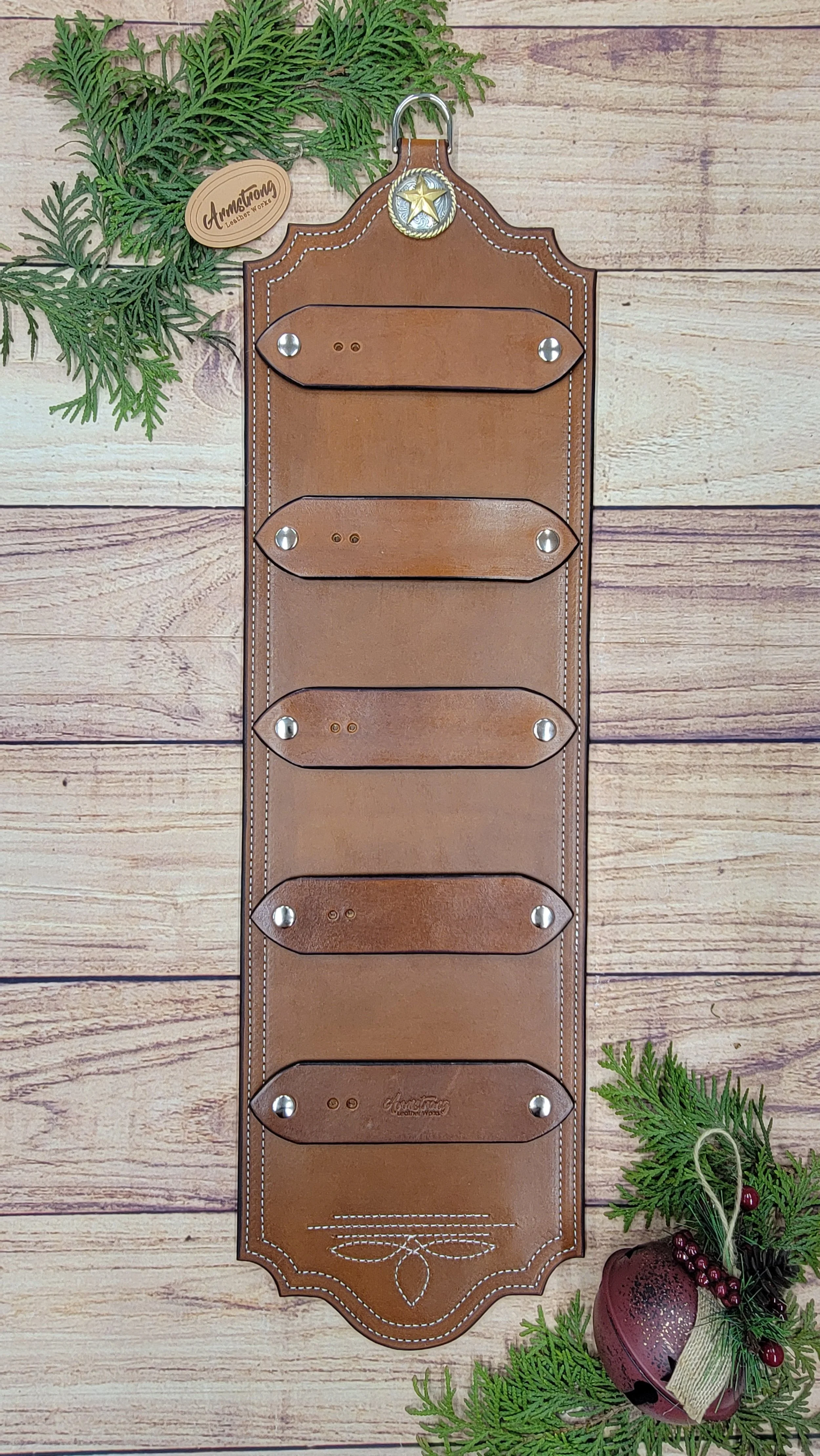 Five Buckle: White Stitching with Star and Rope Concho