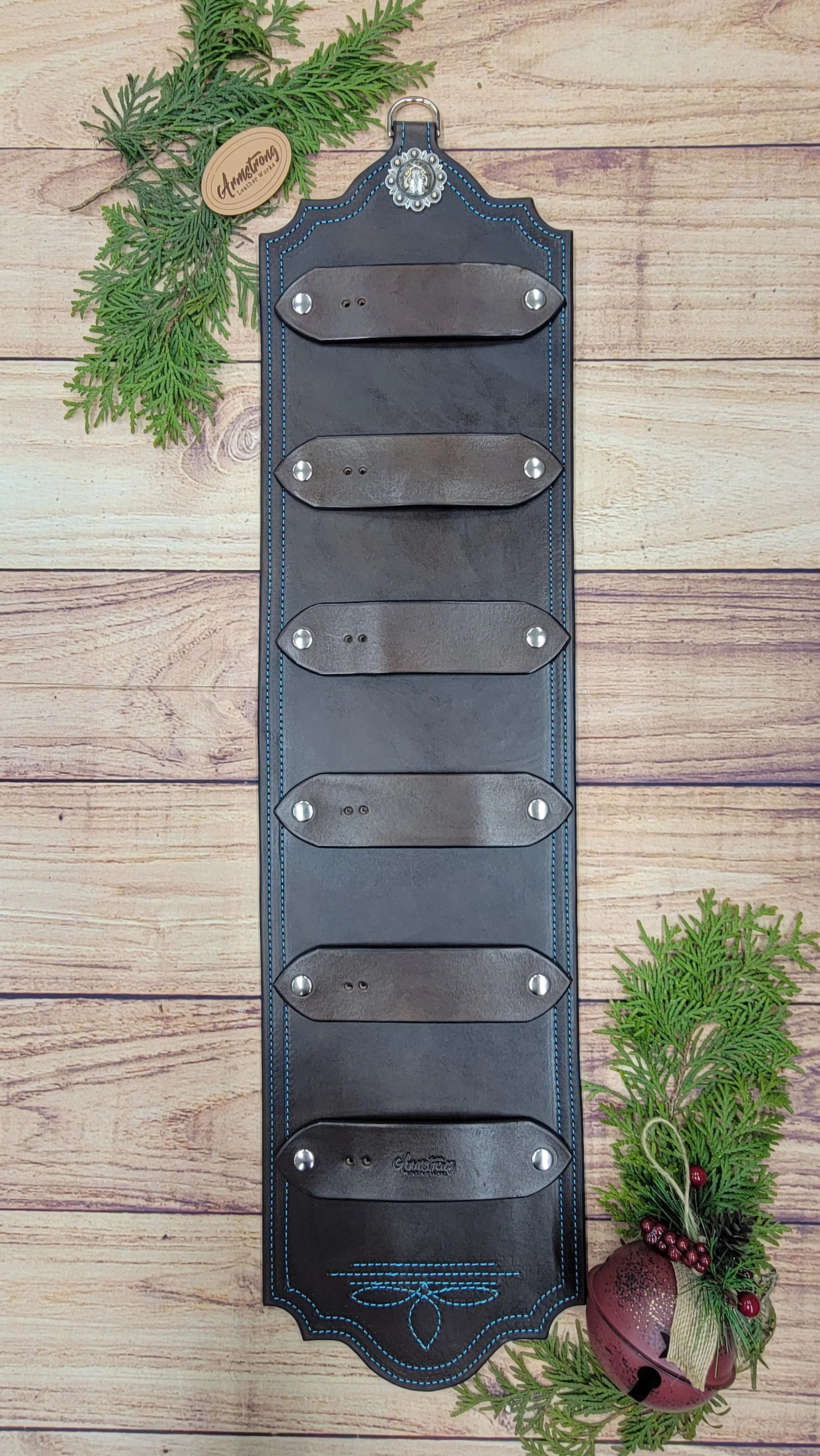 Six Buckle: Show Brown in Turquoise Stitching with Berry Pistols Concho