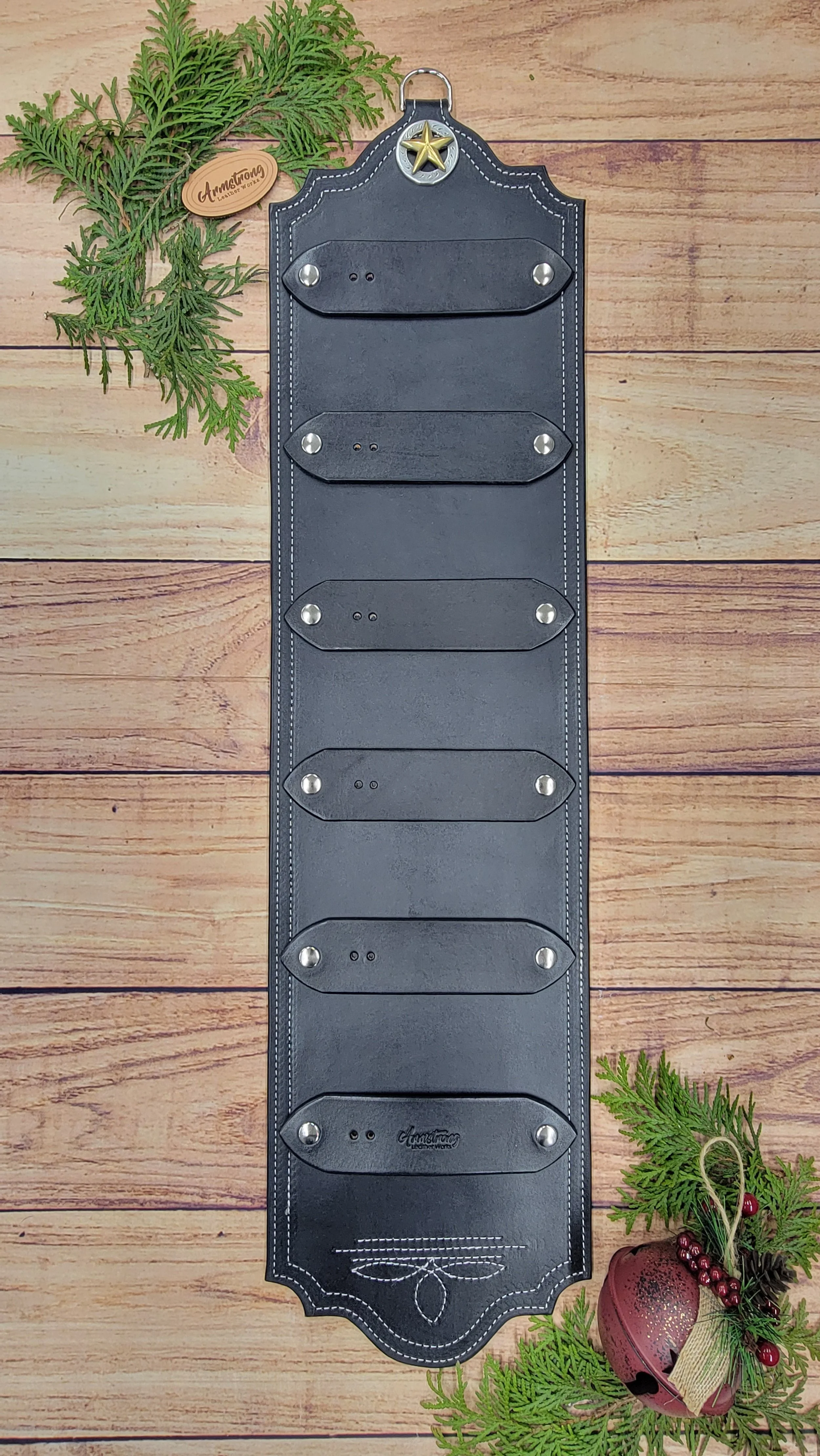 Six Buckle: Black in White Stitching with Large Star Concho
