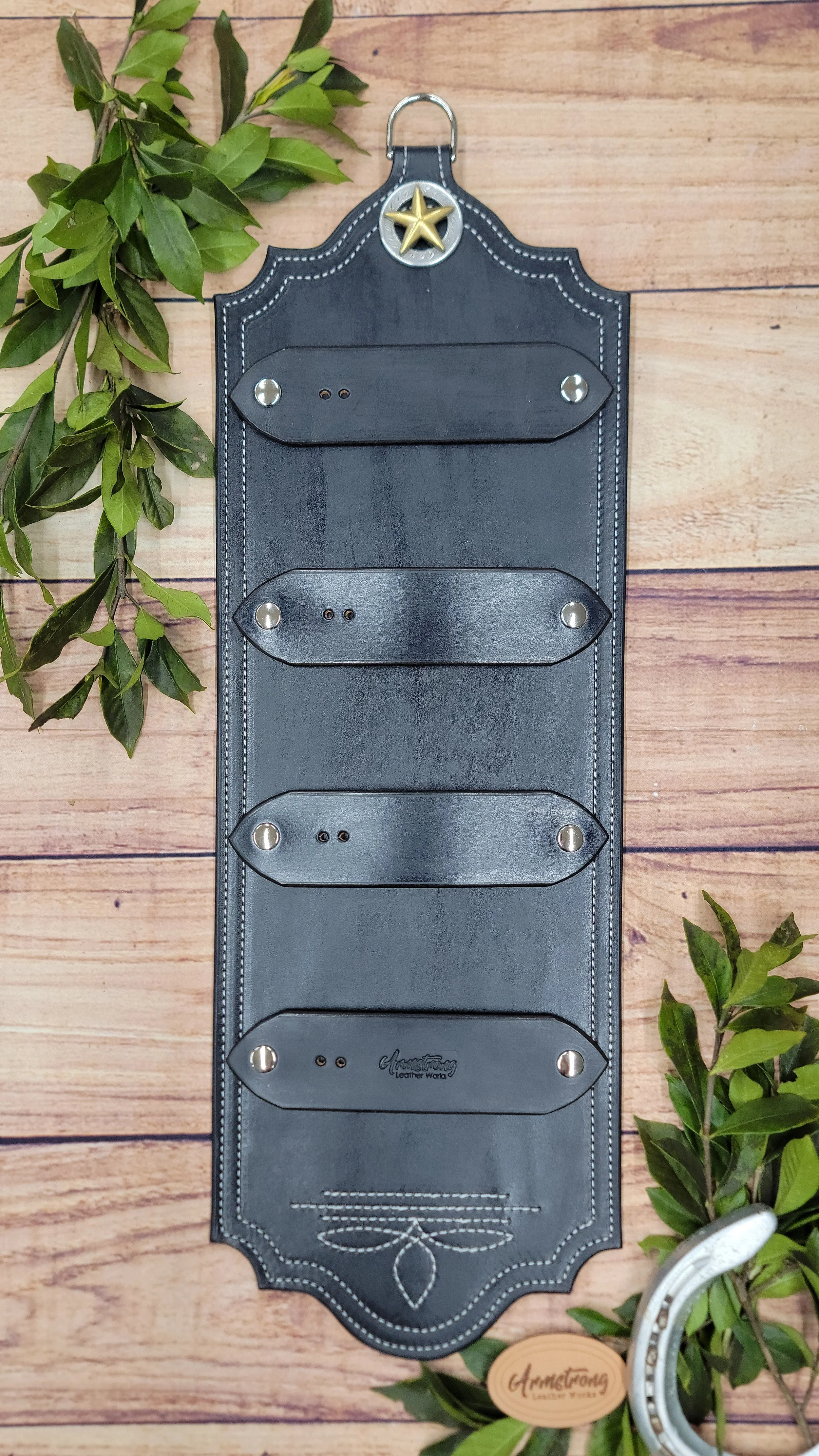 Four Buckle Black: White Stitching