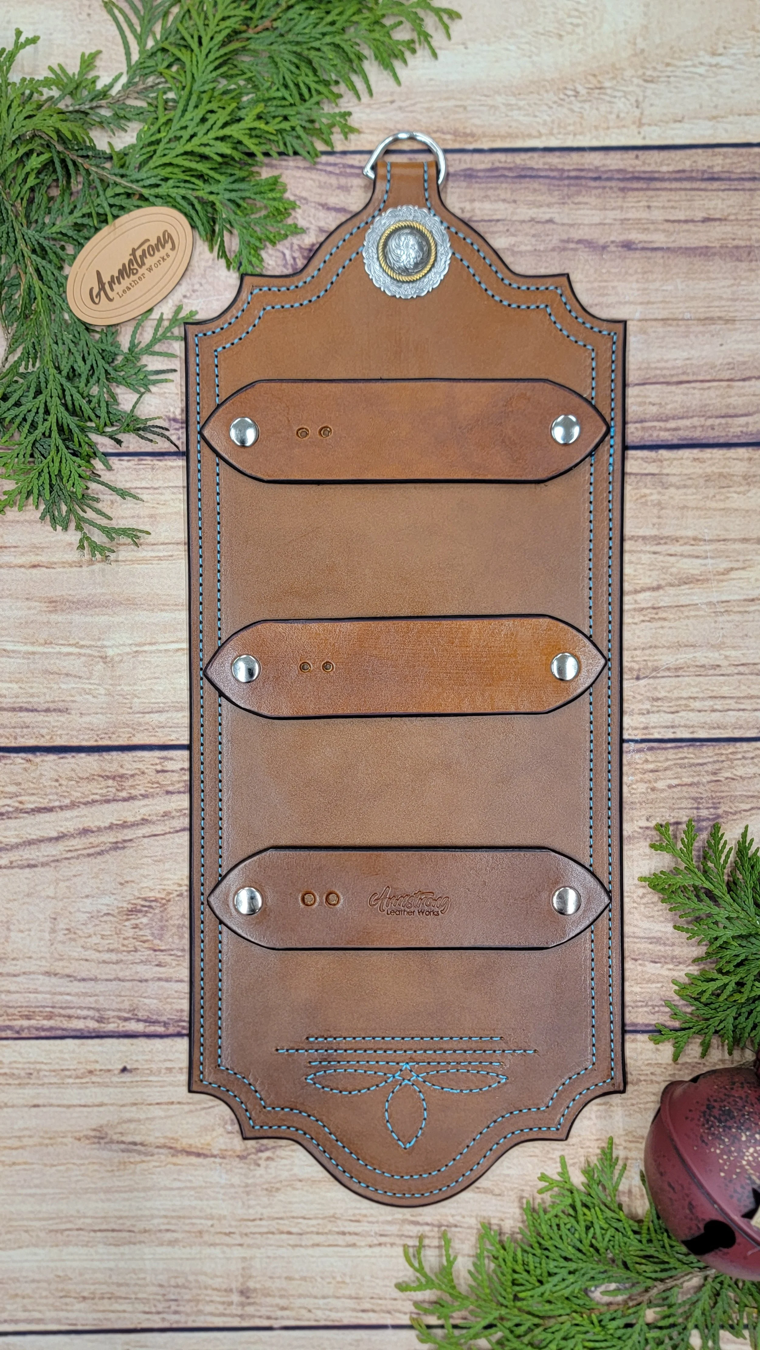 Three Buckle: Turquoise Stitching with Fancy Concho
