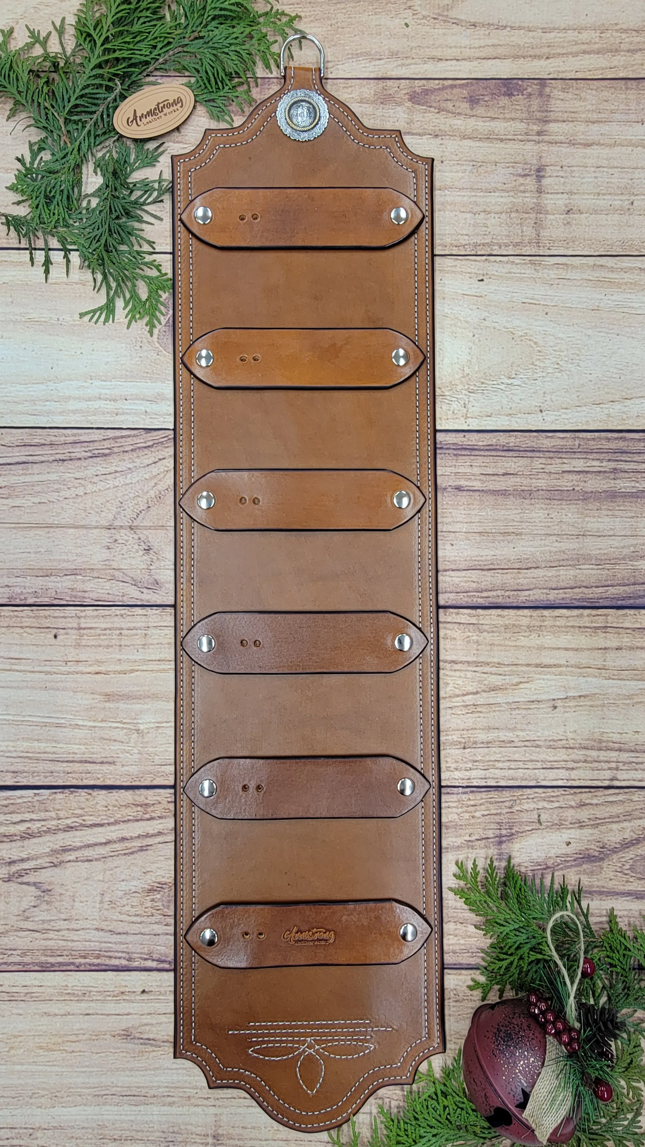 Six Buckle: White Stitching with Fancy Concho