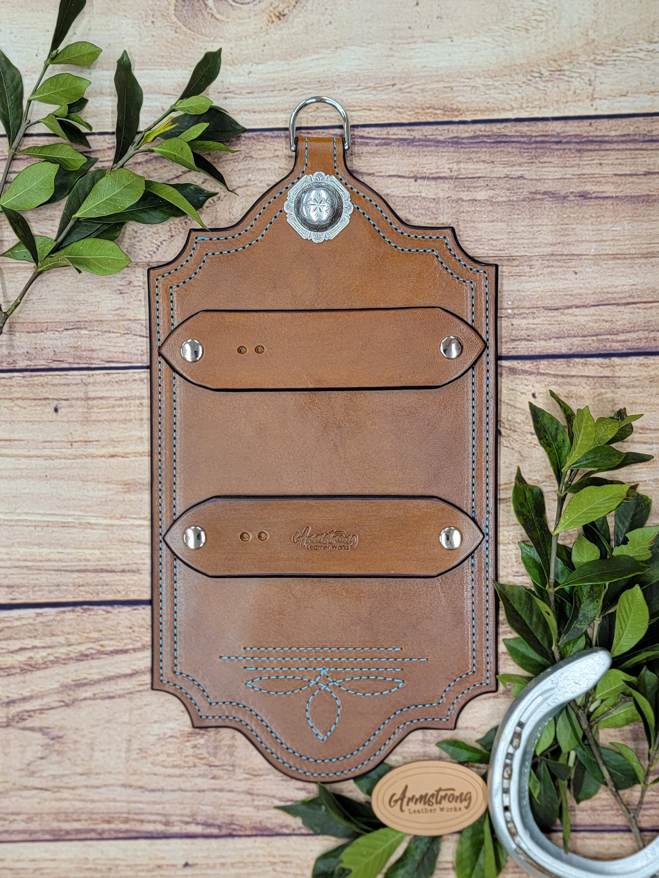 Two Buckle Brown: Turquoise Stitching