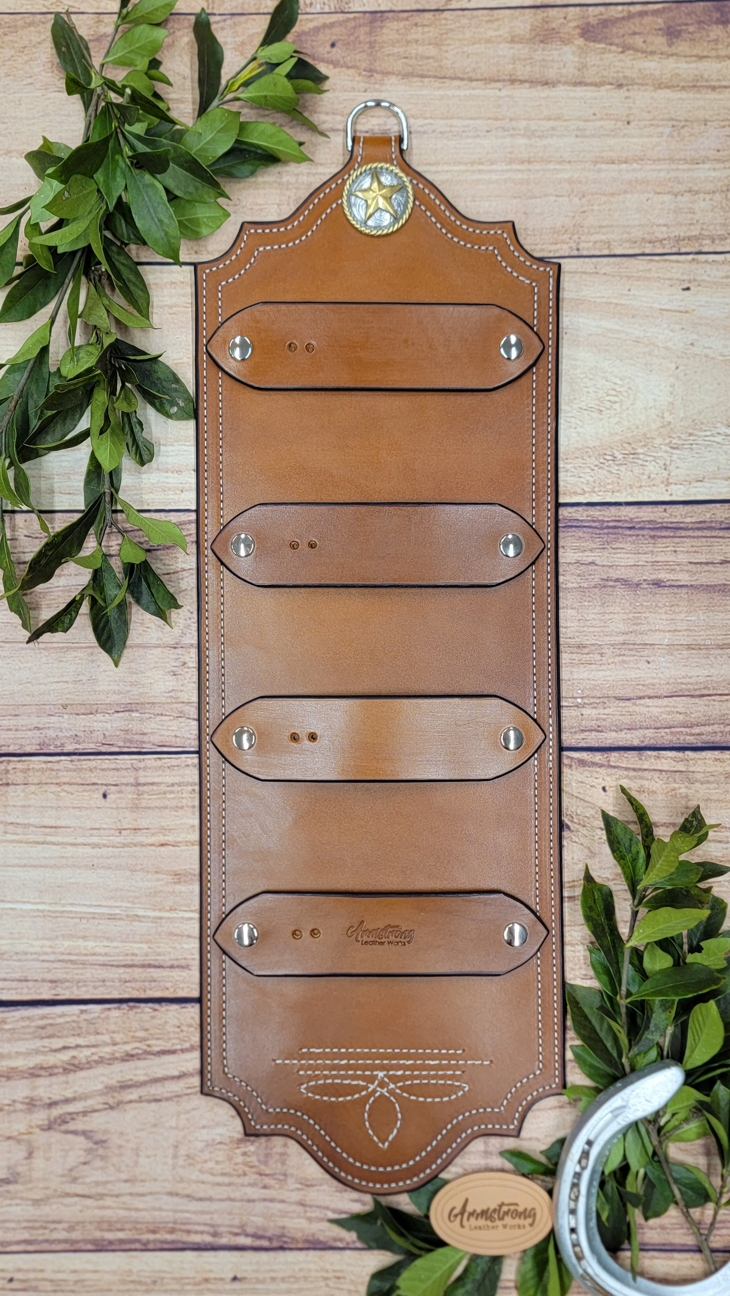 Four Buckle Brown: White Stitching